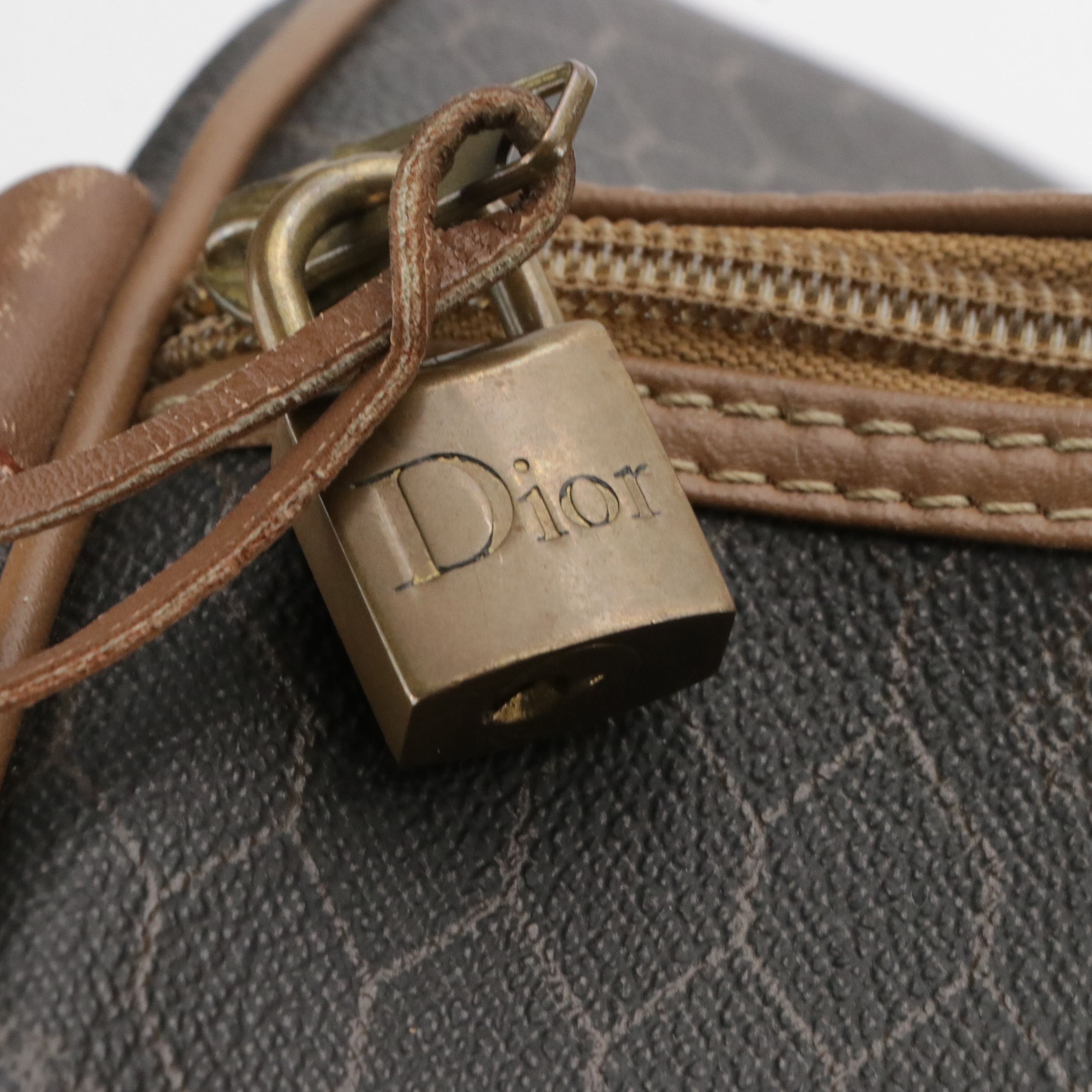 Christian Dior Large Duffle Bag in Honeycomb Canvas and Brown Leather