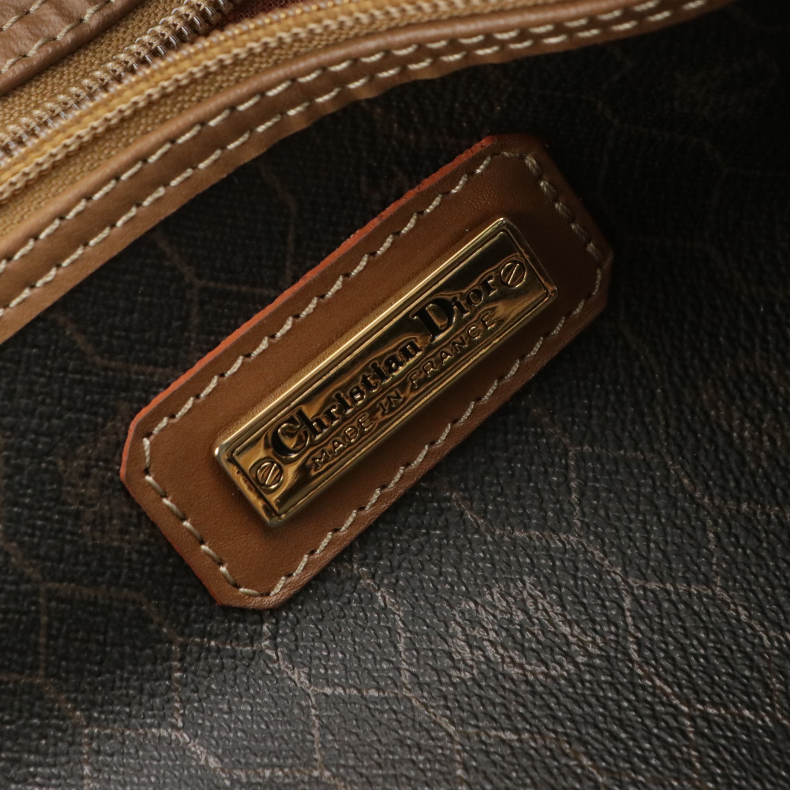 Christian Dior Large Duffle Bag in Honeycomb Canvas and Brown Leather