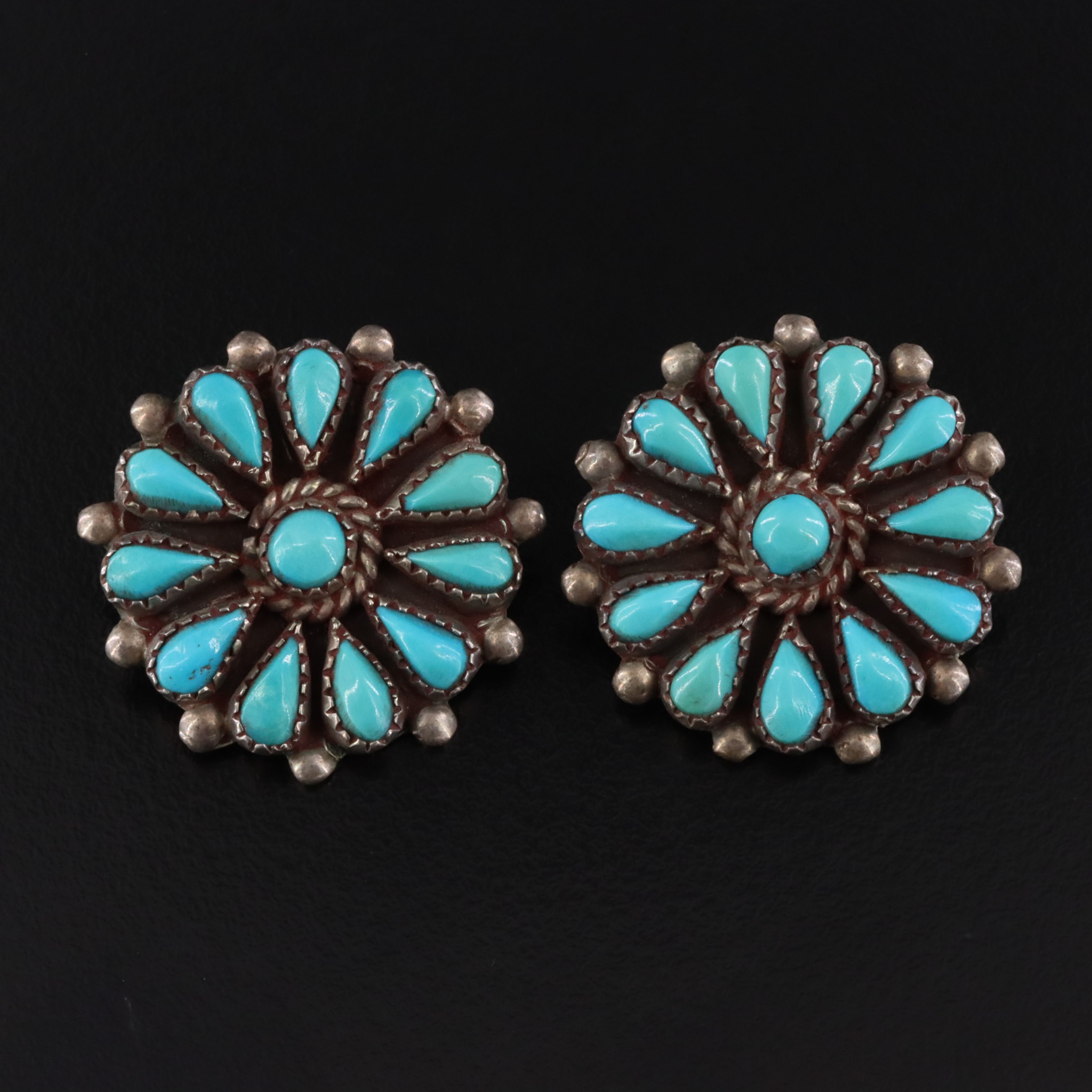 Southwestern Sterling Turquoise Cluster Earrings
