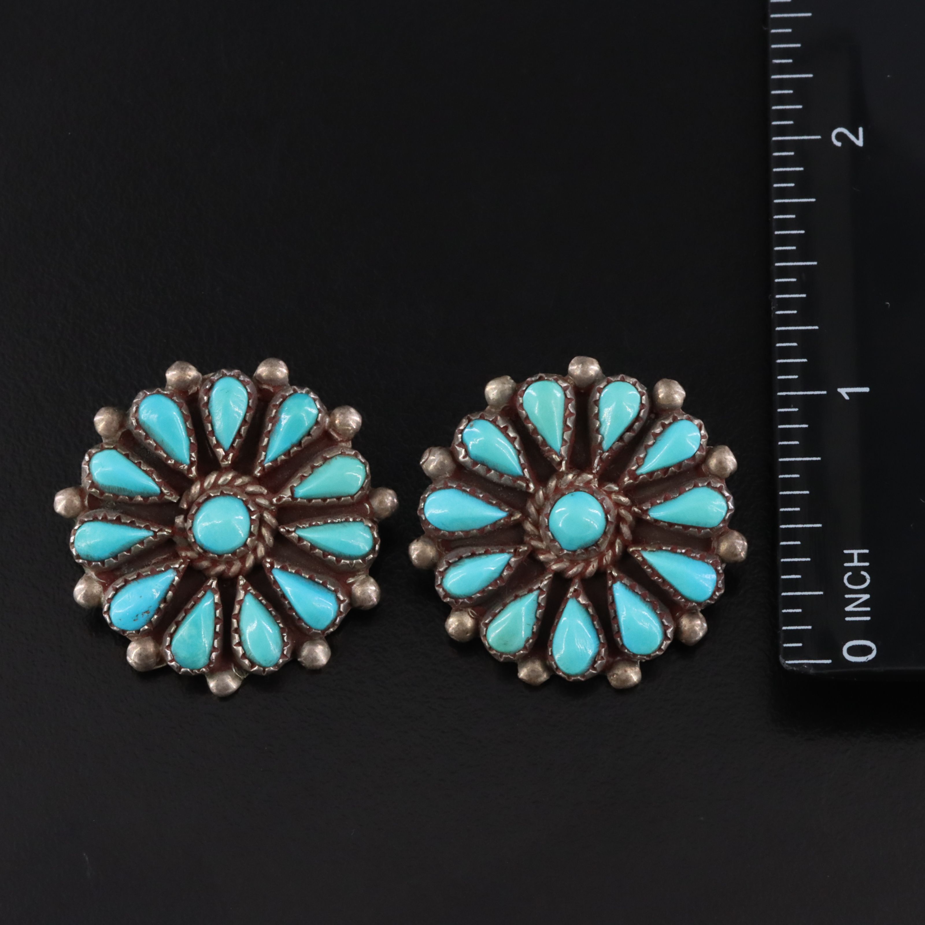 Southwestern Sterling Turquoise Cluster Earrings