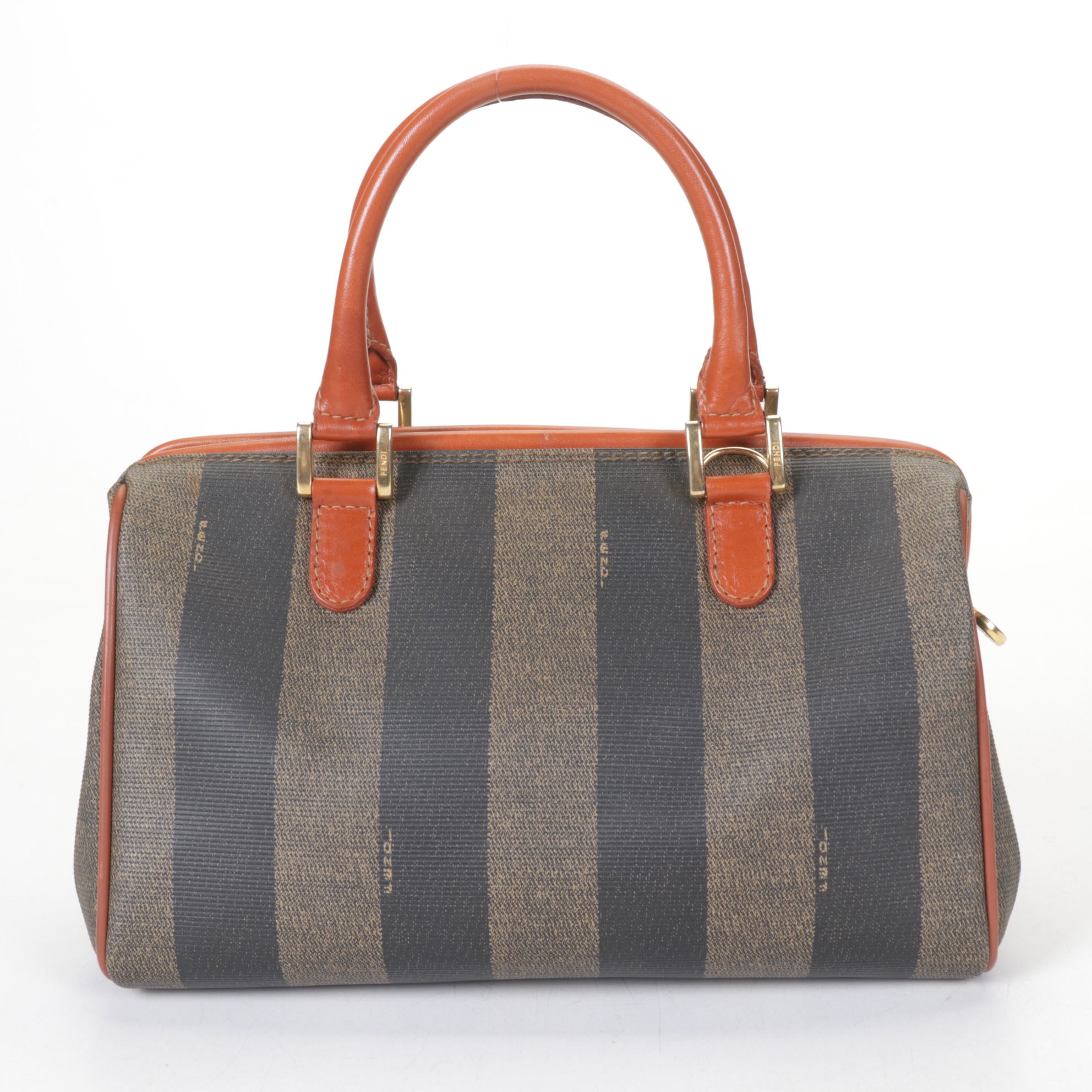 Fendi Boston Bag in Pequin Stripe Coated Canvas and Leather