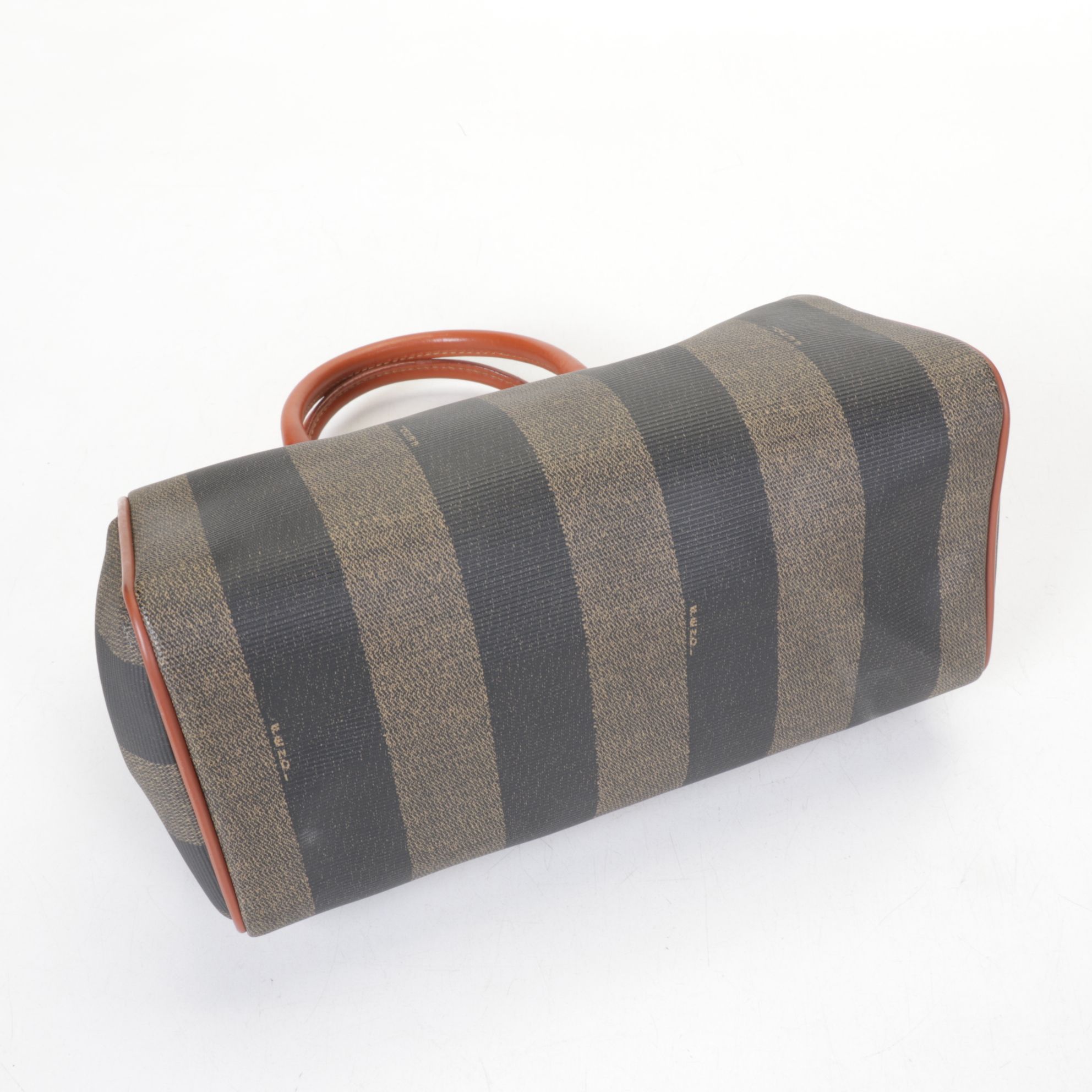 Fendi Boston Bag in Pequin Stripe Coated Canvas and Leather