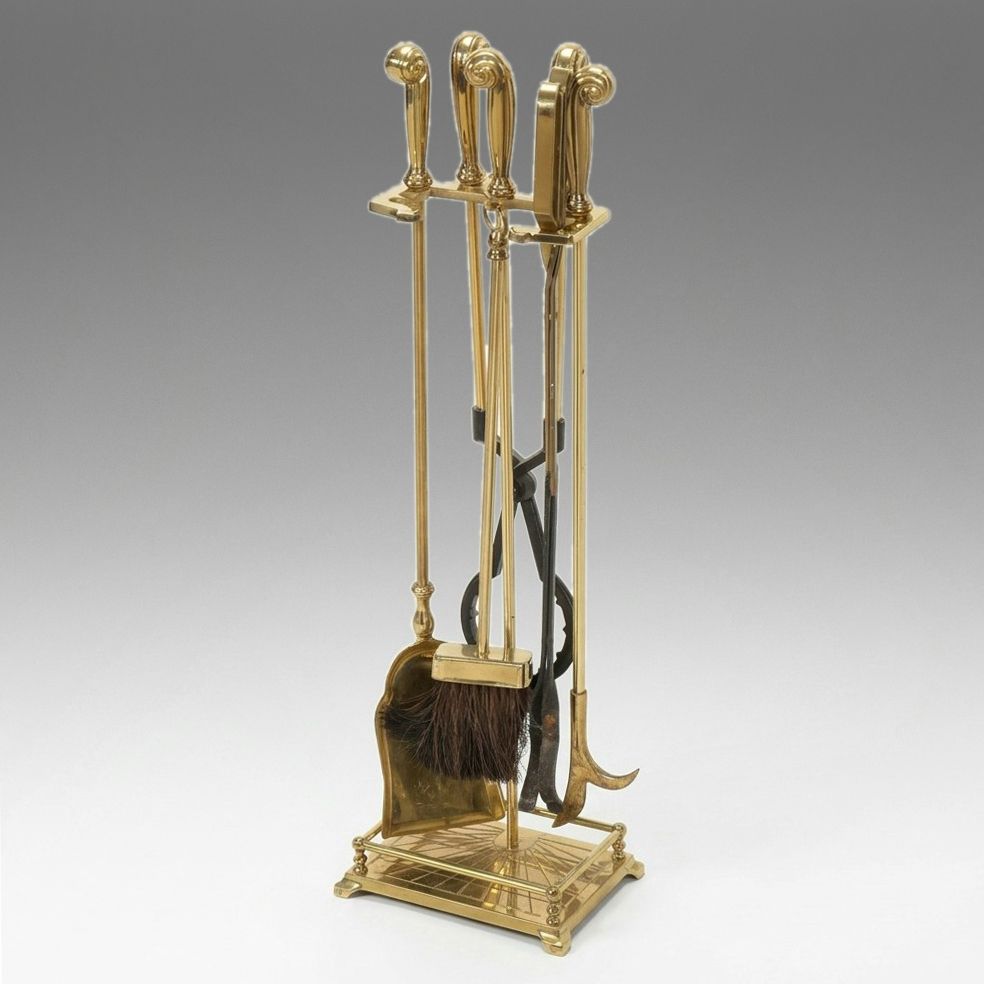 Brass Fireplace Tool Set and Stand, 21st Century