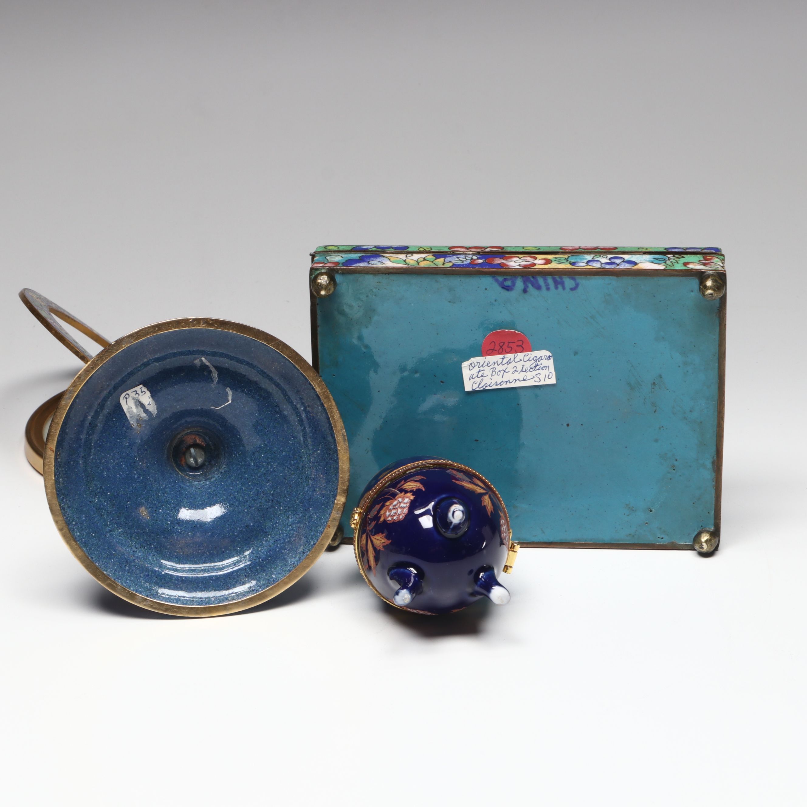 Chinese Crane Embroidered Silk Table Screen with Other Cloisonné Table Décor