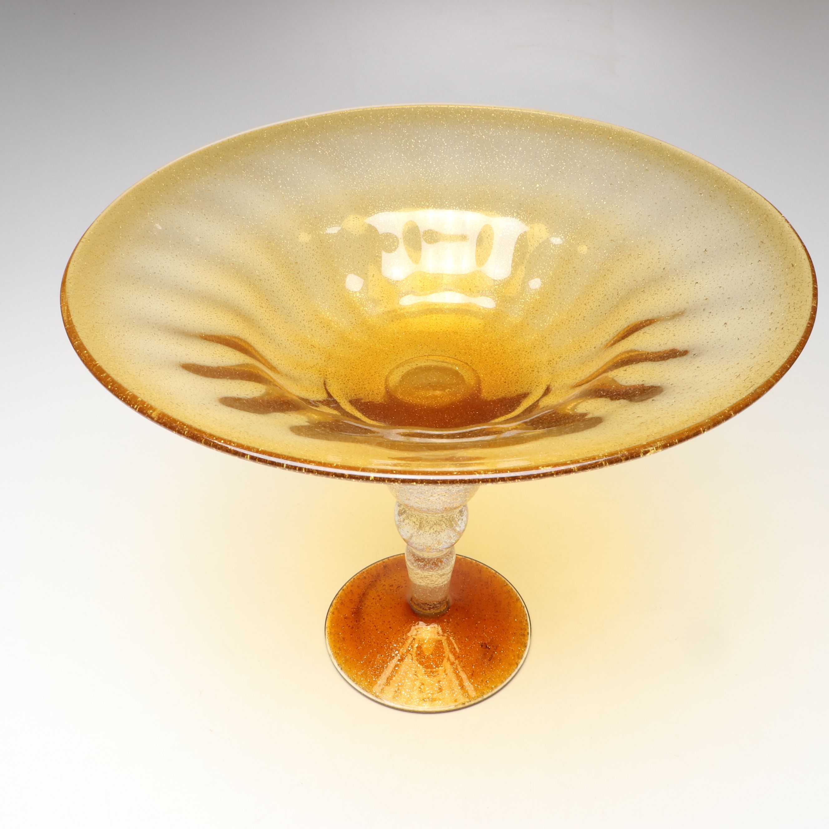 Global Views Gold Flecked Art Glass Pedestal Bowl