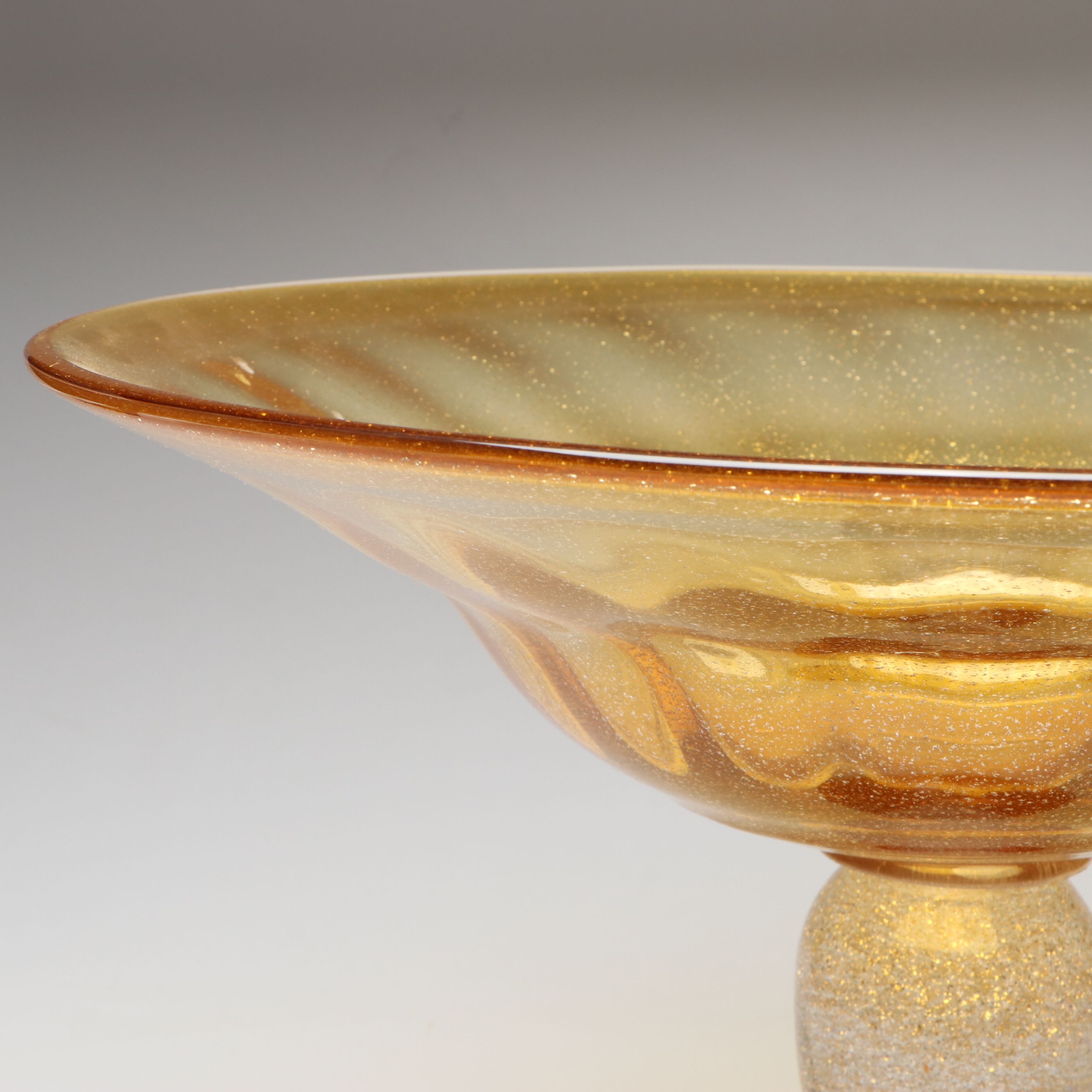 Global Views Gold Flecked Art Glass Pedestal Bowl