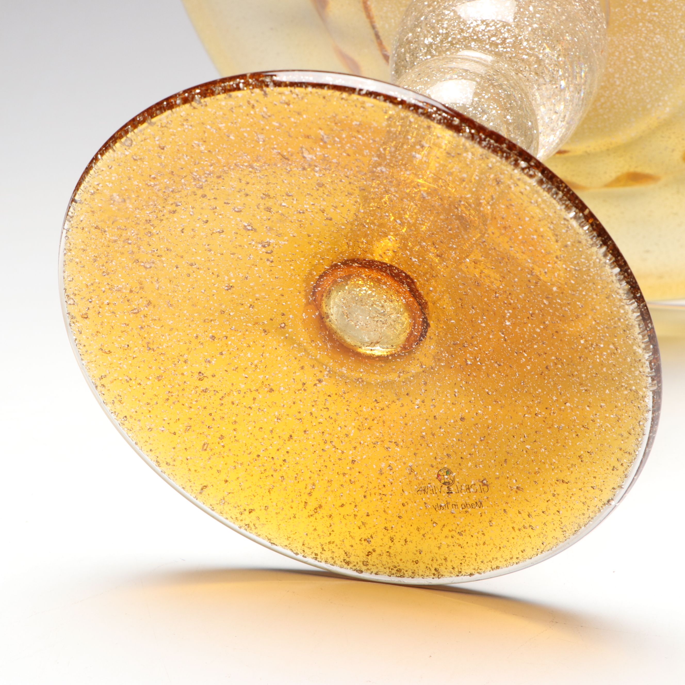 Global Views Gold Flecked Art Glass Pedestal Bowl
