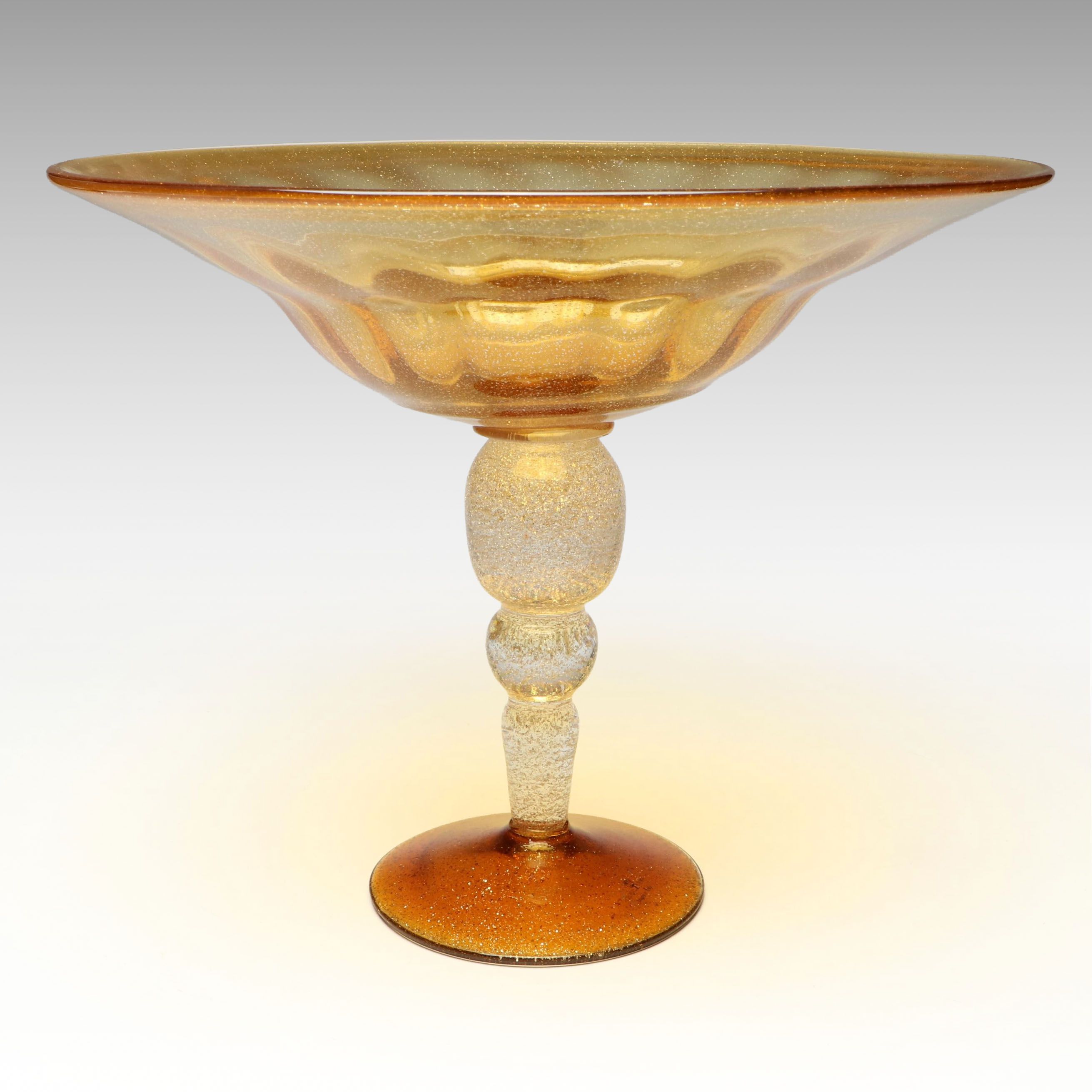 Global Views Gold Flecked Art Glass Pedestal Bowl