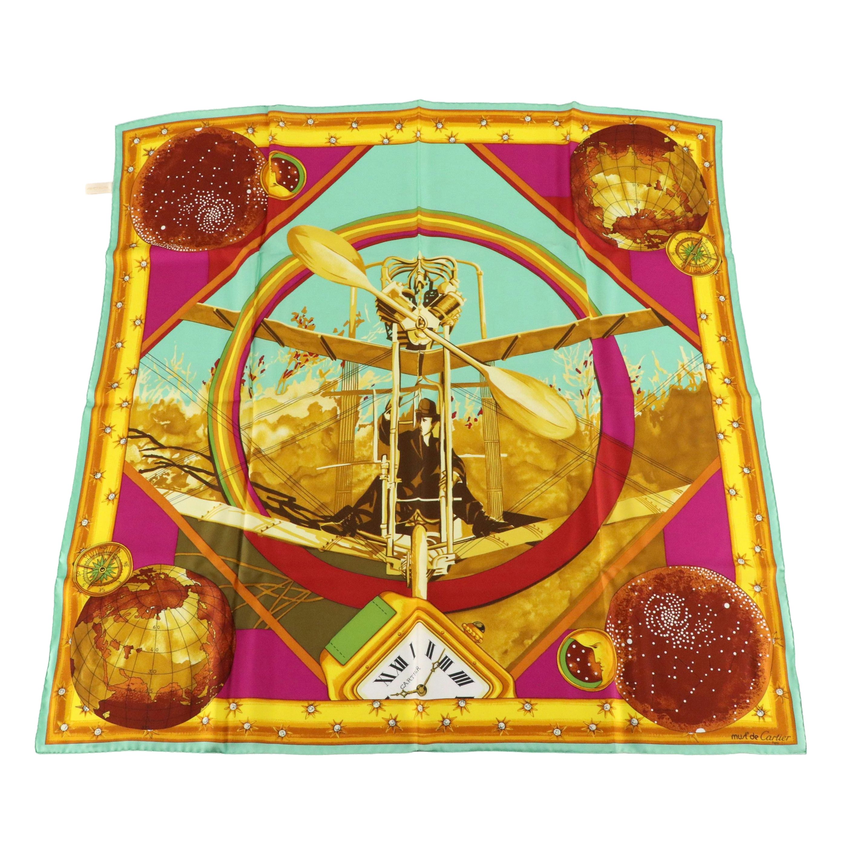 Cartier Must de Cartier Early Aviation/Santos Watch Scarf in Silk Twill with Box