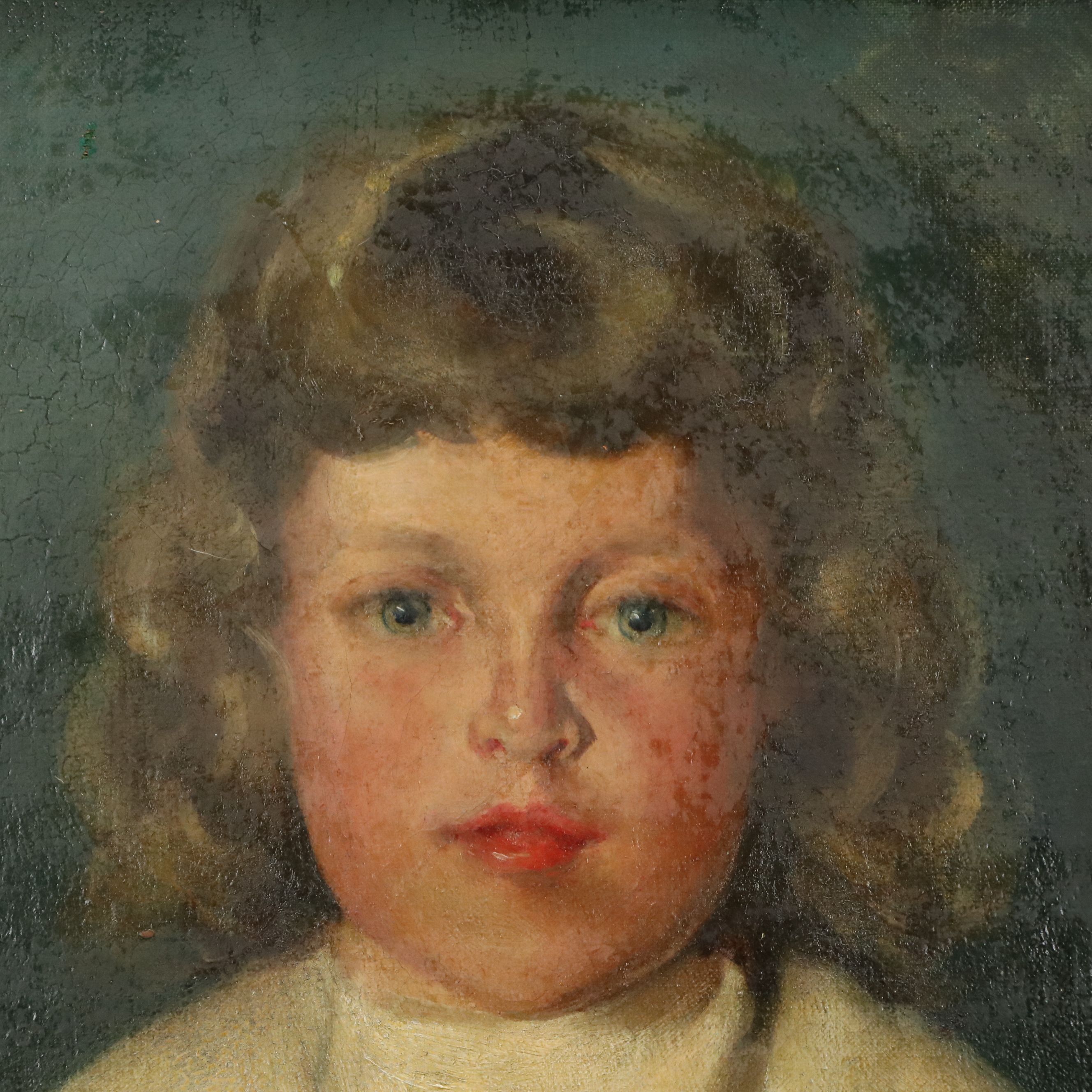Arthur R. Freedlander Oil Portrait of Young Child in White, Early 20th Century