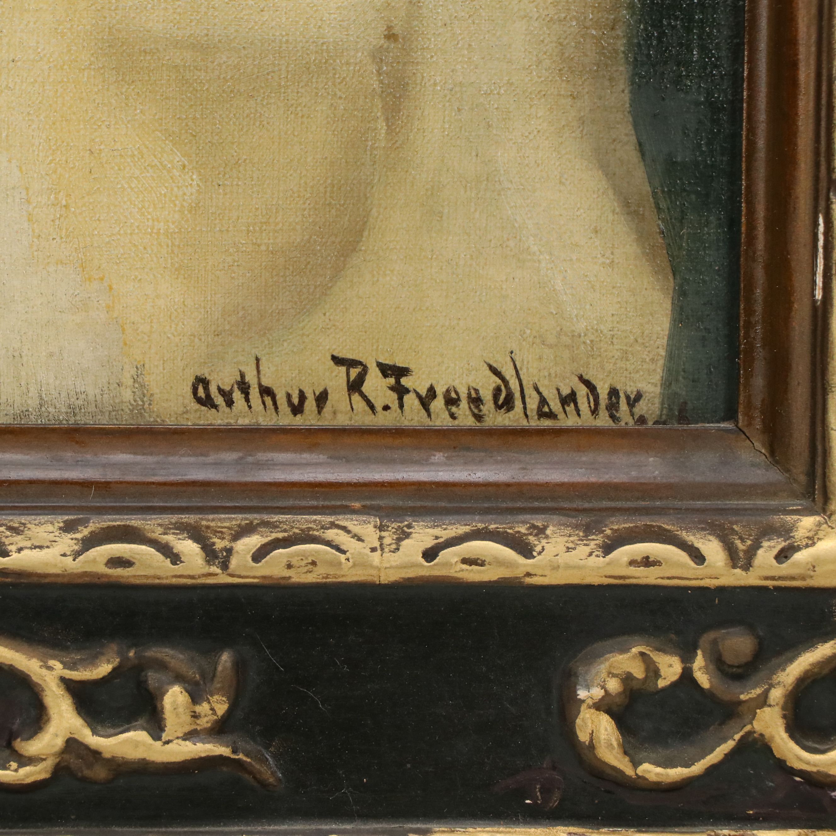 Arthur R. Freedlander Oil Portrait of Young Child in White, Early 20th Century