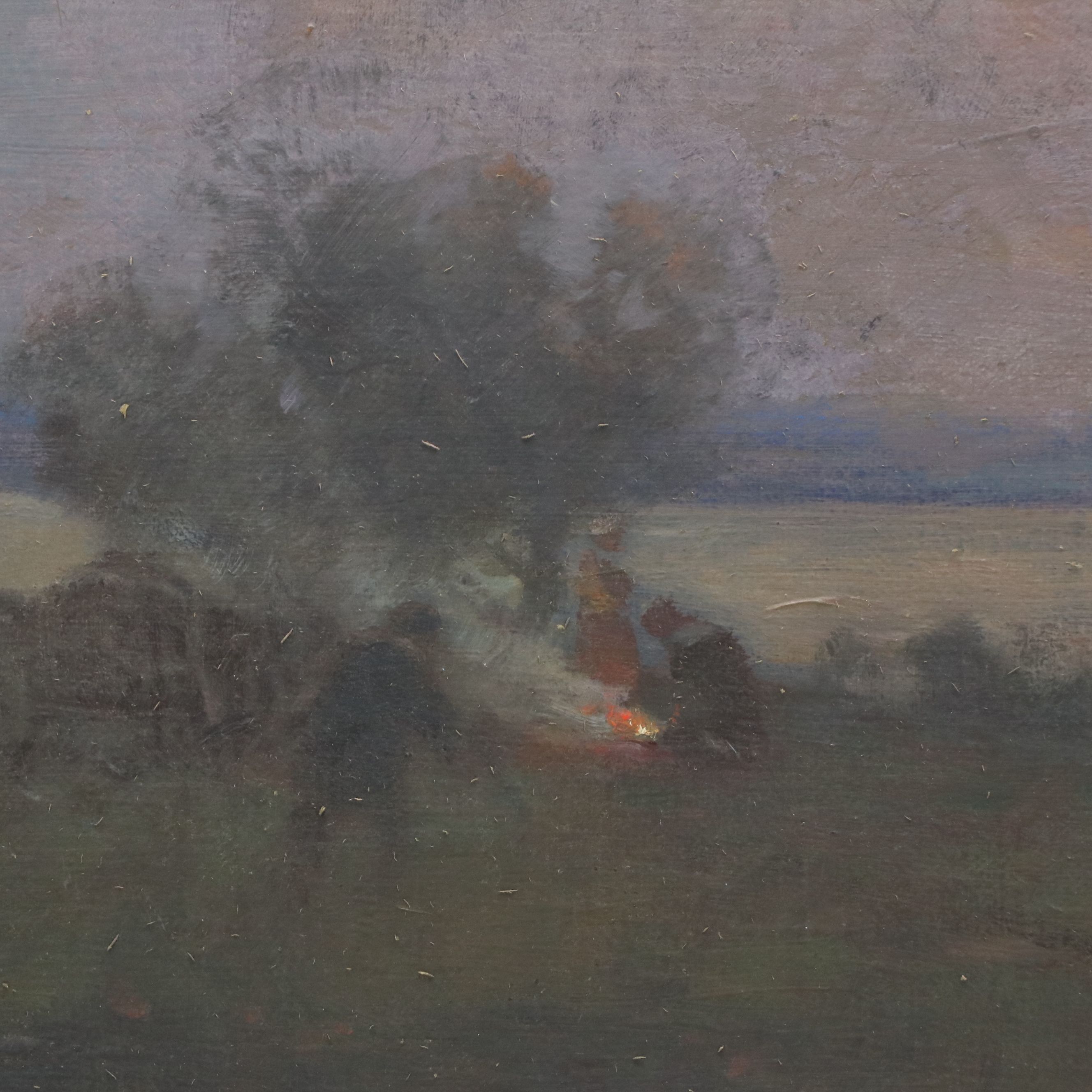 Endre Komaromi-Kacz Oil Painting of Campfire at Dusk, Early to Mid-20th Century
