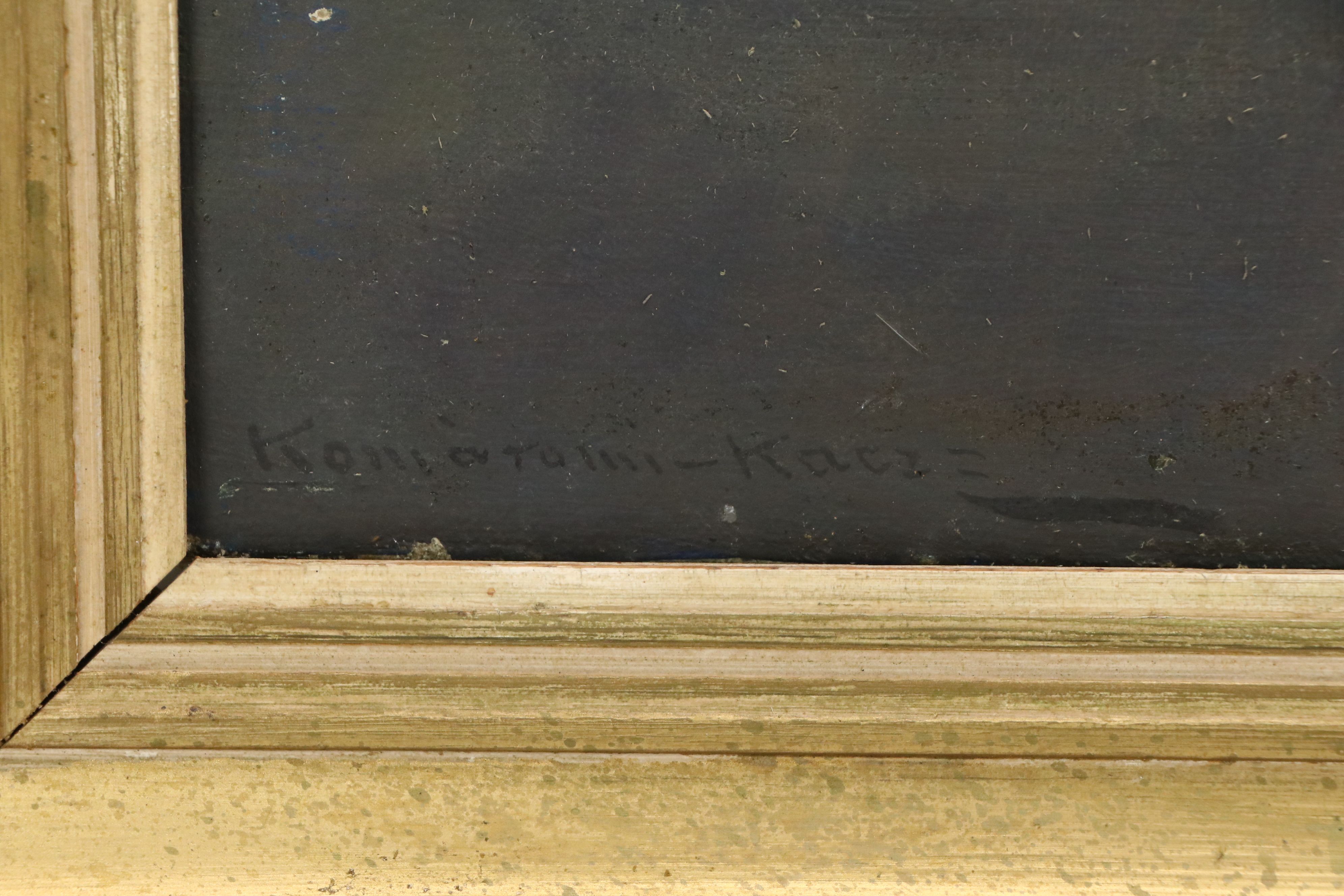 Endre Komaromi-Kacz Oil Painting of Campfire at Dusk, Early to Mid-20th Century