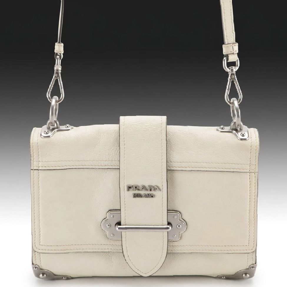 Prada Cahier Crossbody Bag in Ivory Grained Calfskin Leather