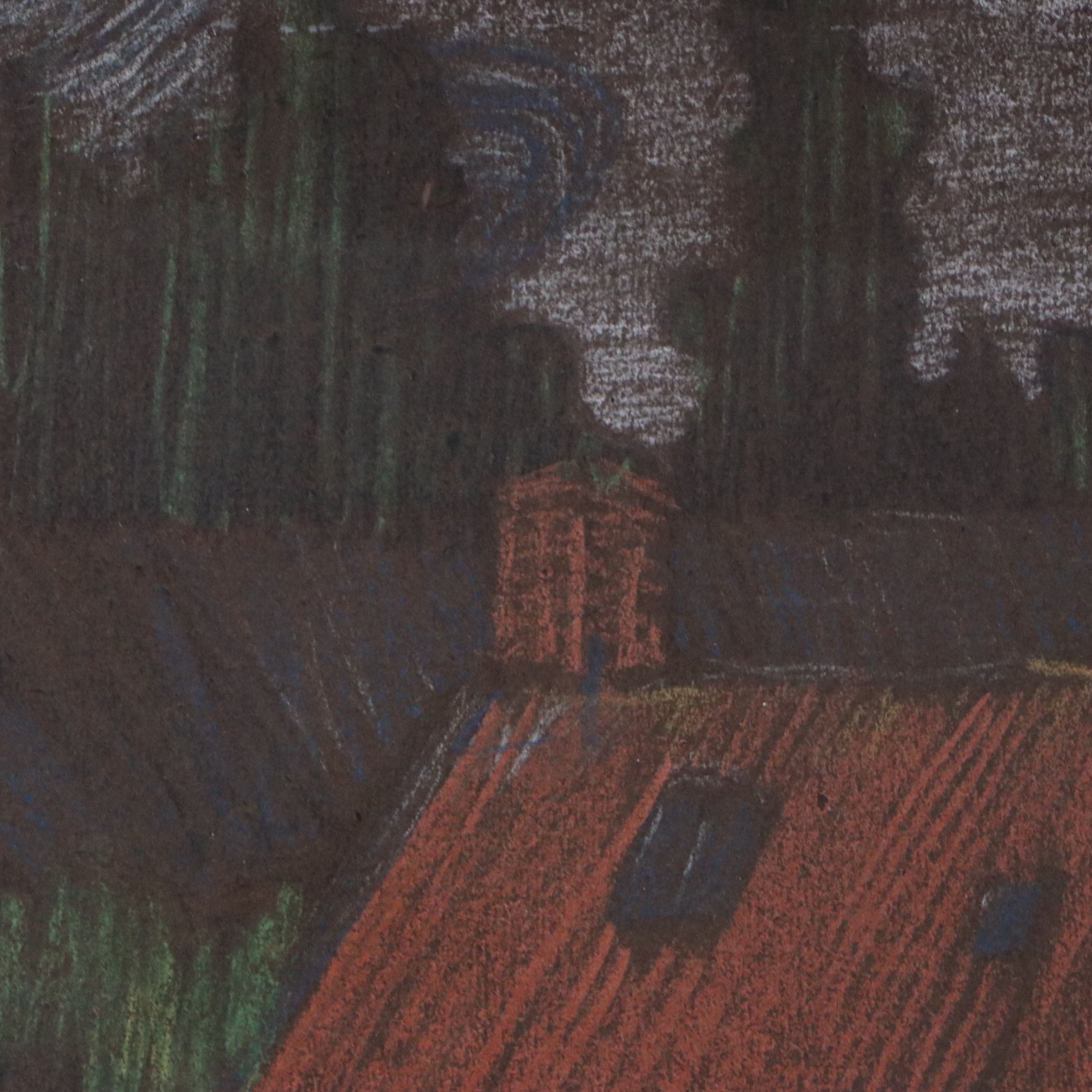 Alice Murphy Chalk Pastel Drawing of Farm Scene with Geese, 1903