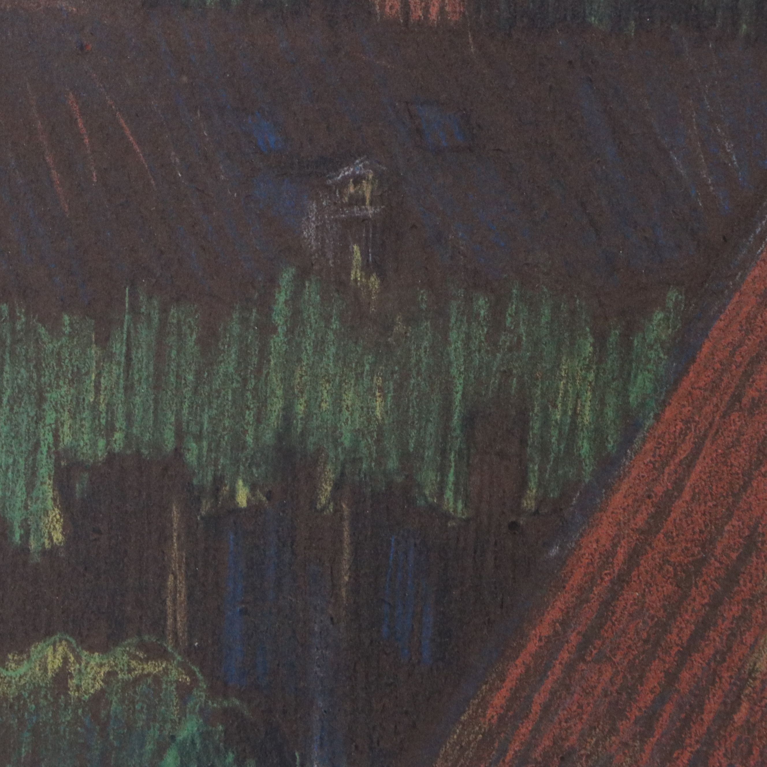 Alice Murphy Chalk Pastel Drawing of Farm Scene with Geese, 1903