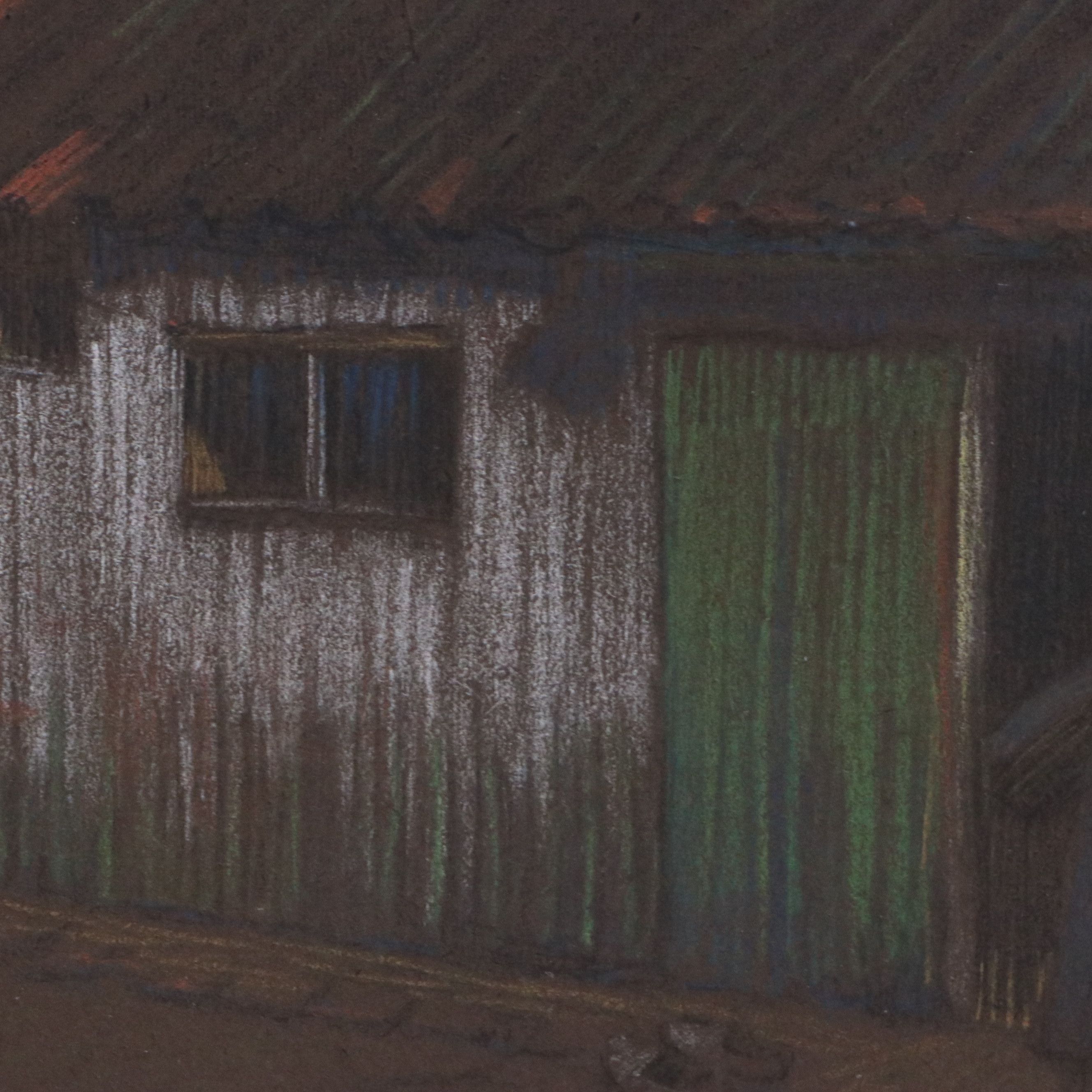 Alice Murphy Chalk Pastel Drawing of Farm Scene with Geese, 1903