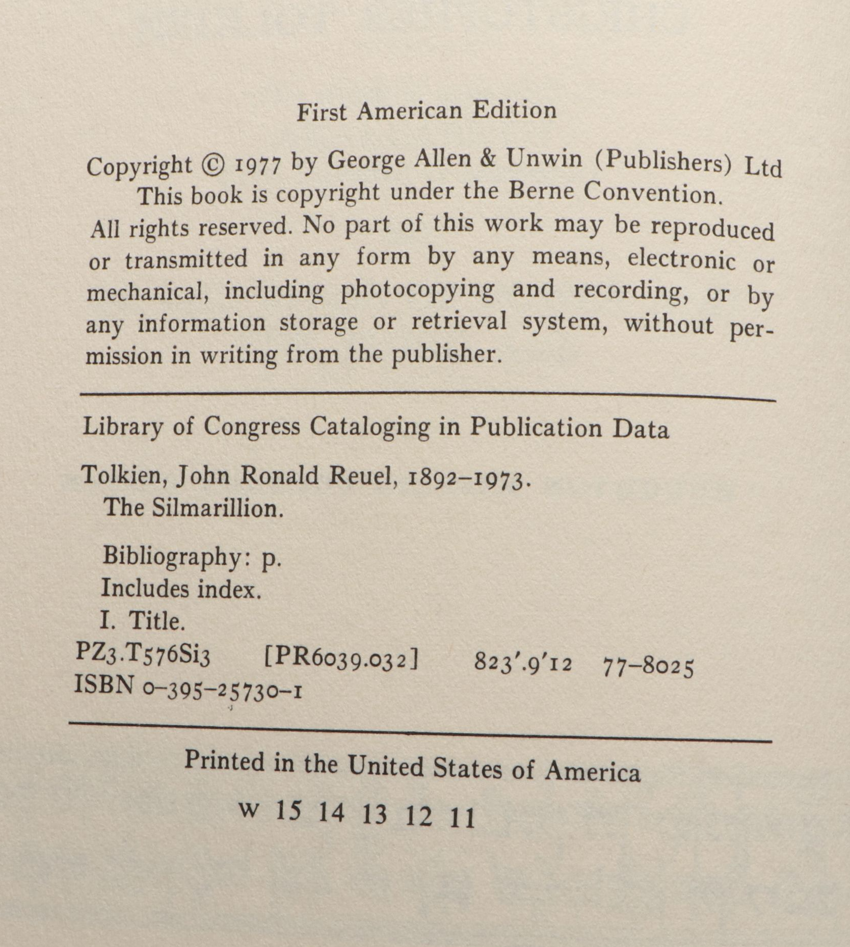 First American Edition "The Silmarillion" by J. R. R. Tolkien with Map, 1977