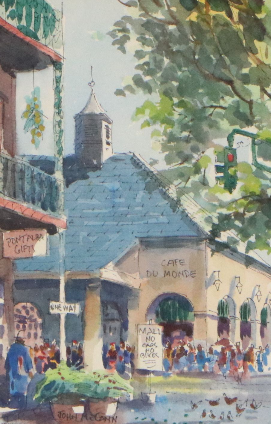 Pair of John McCann Watercolor Paintings of Street Scenes, Late 20th Century