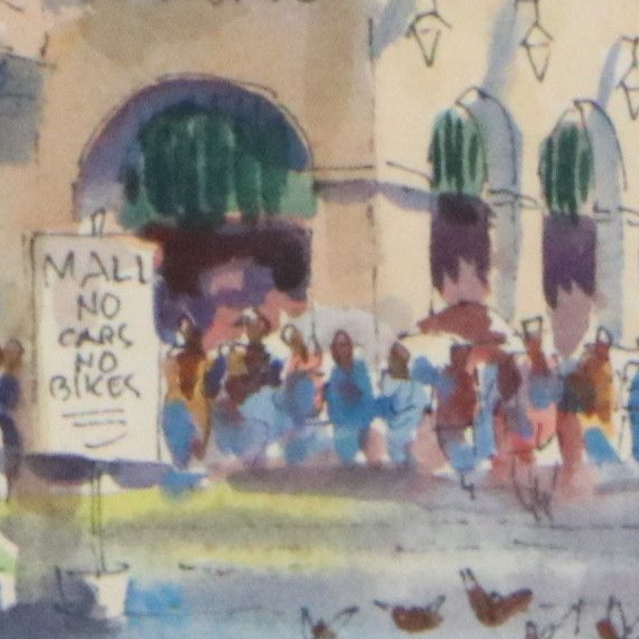 Pair of John McCann Watercolor Paintings of Street Scenes, Late 20th Century