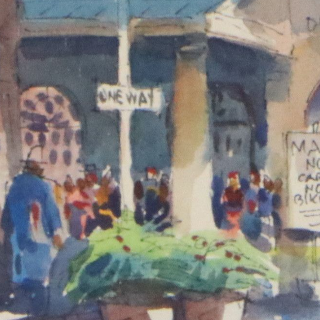 Pair of John McCann Watercolor Paintings of Street Scenes, Late 20th Century