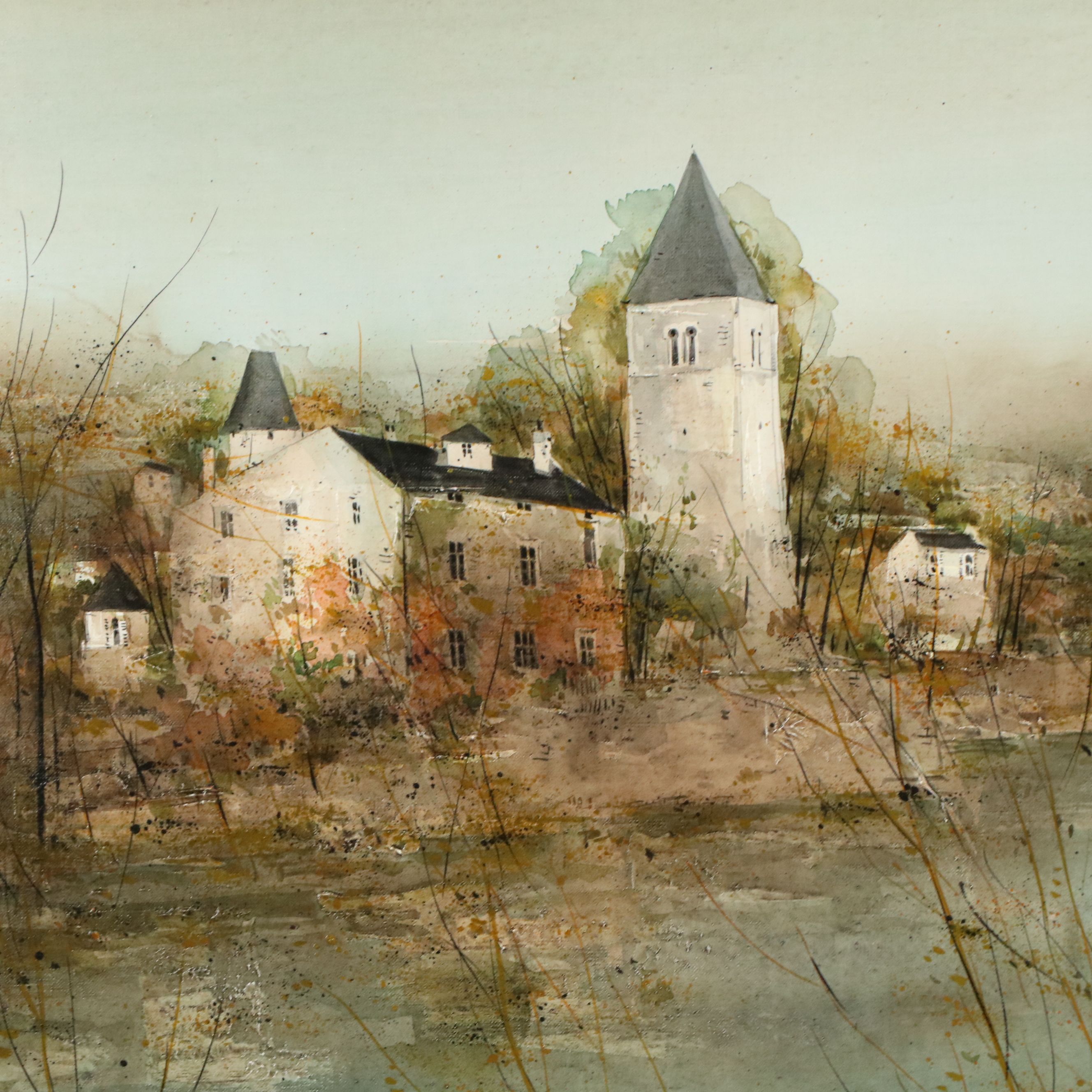 Georges Damin Oil Painting "L'Île Barbre," Late 20th Century