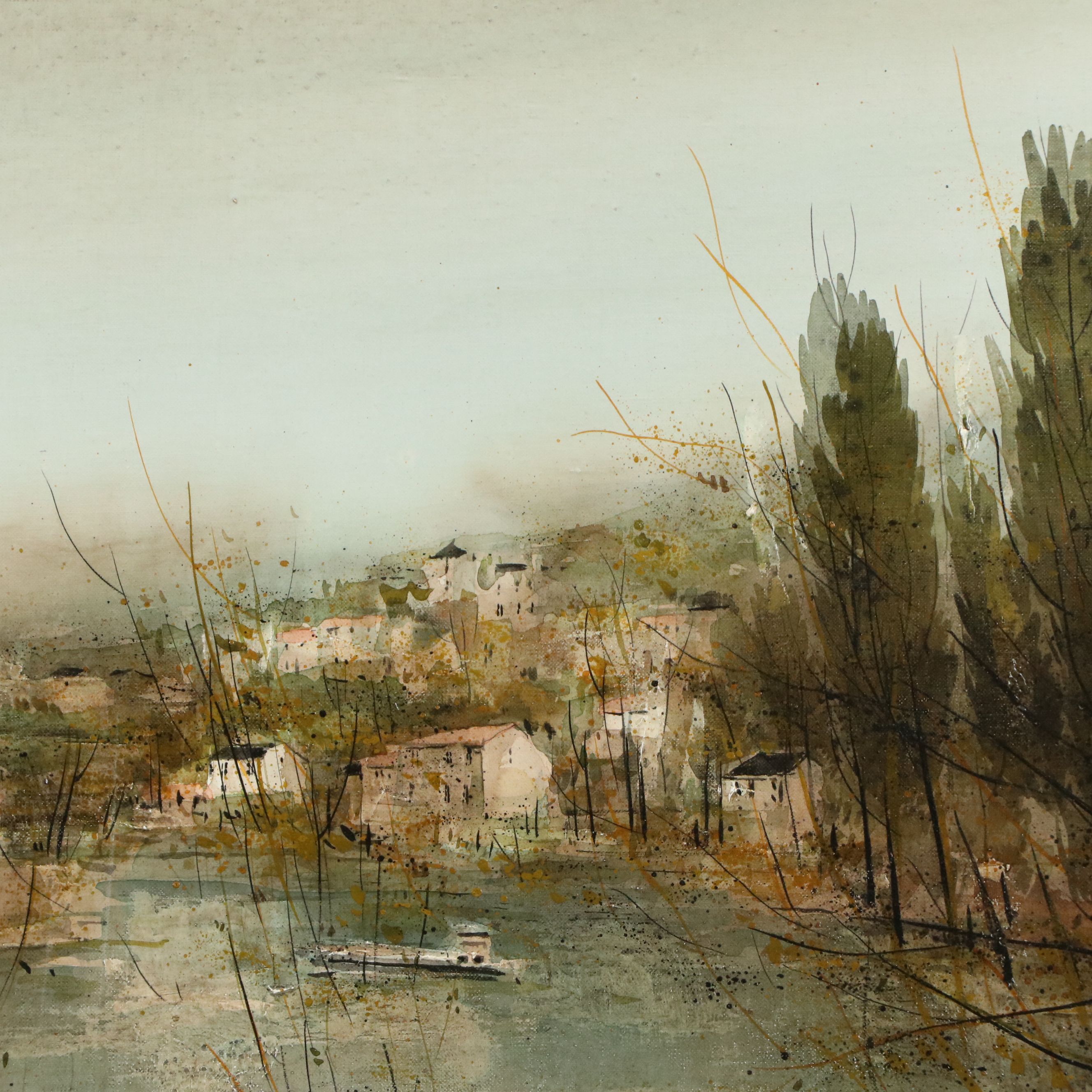 Georges Damin Oil Painting "L'Île Barbre," Late 20th Century