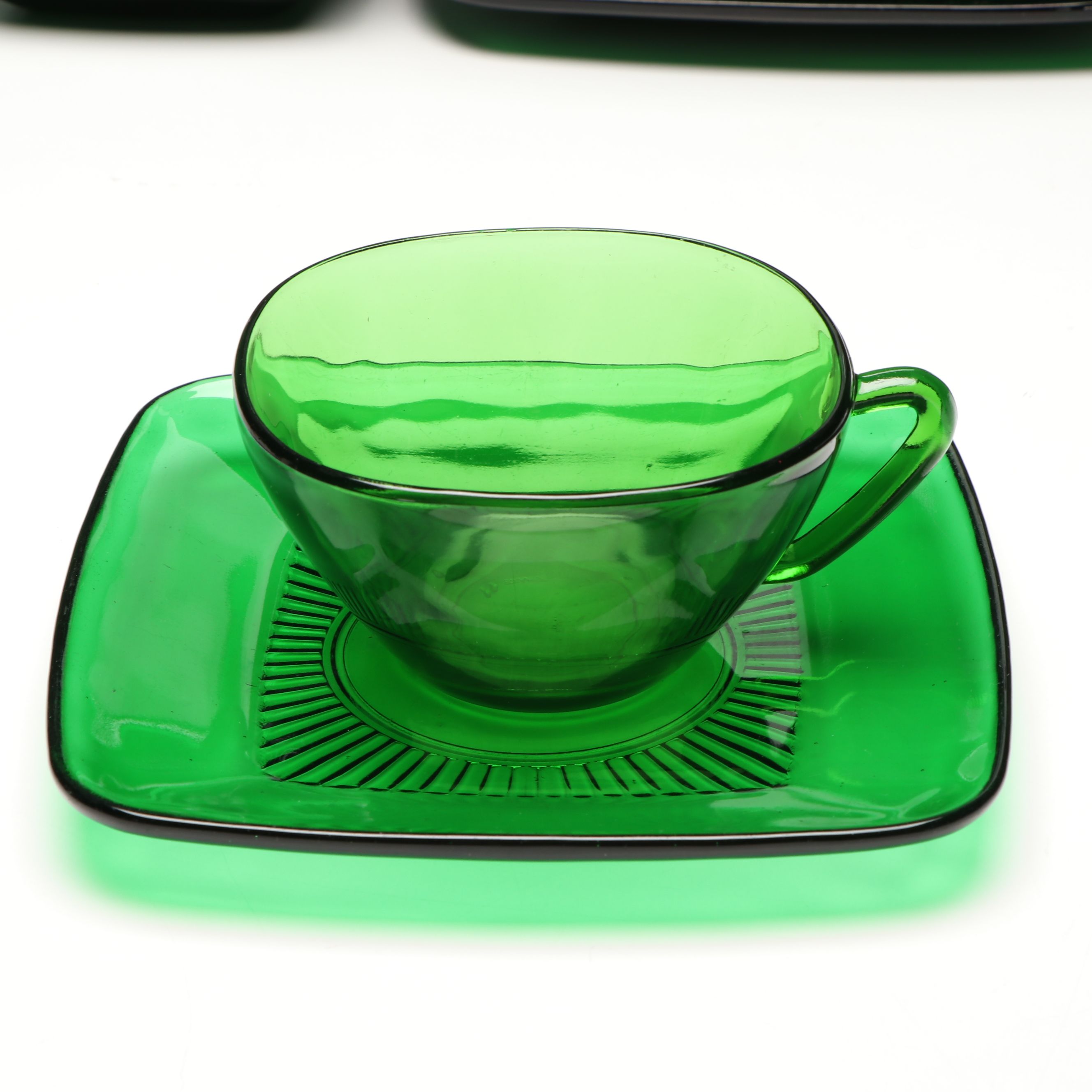Anchor Hocking "Charm" Glass Dinnerware with Green Vereco Cups