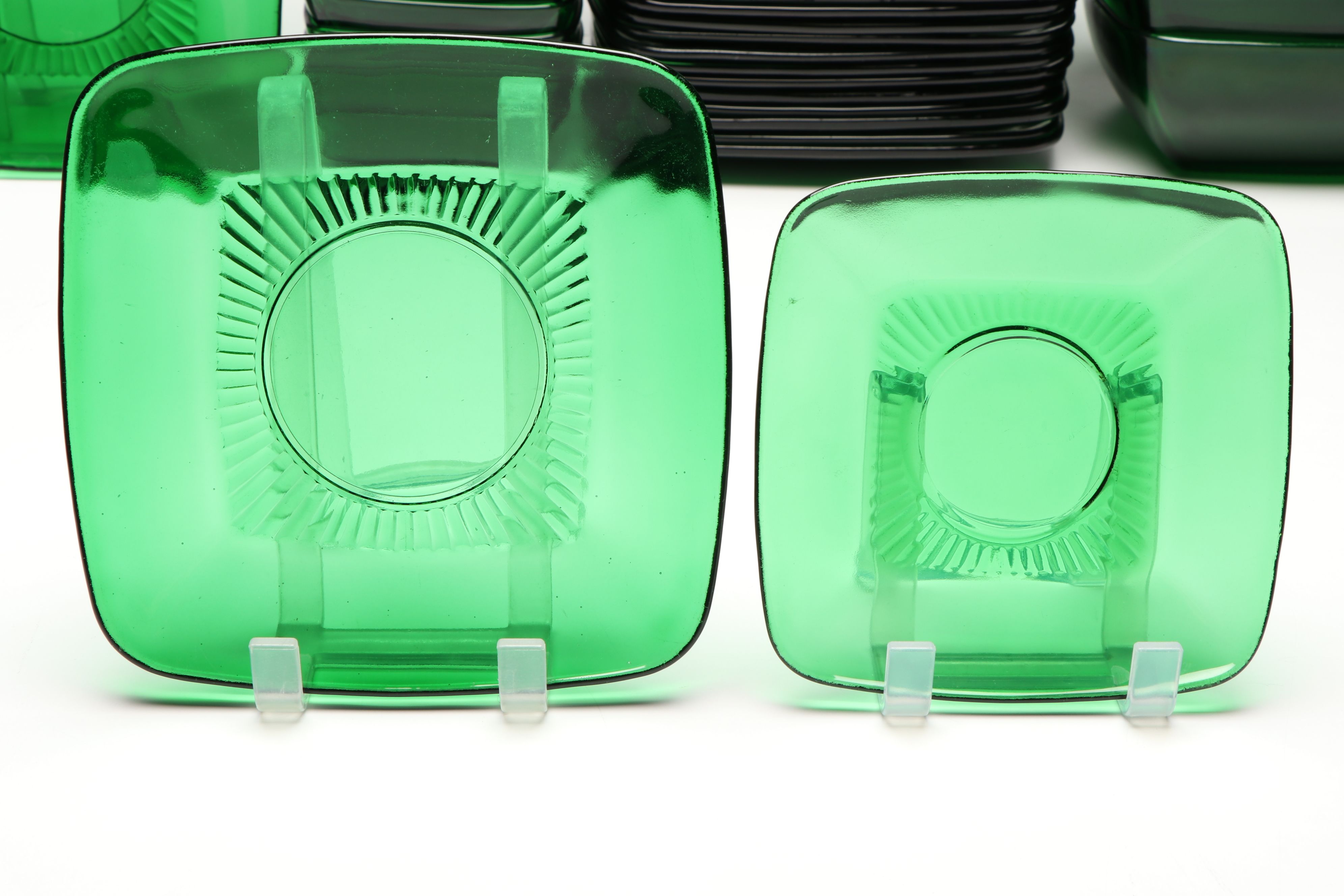 Anchor Hocking "Charm" Glass Dinnerware with Green Vereco Cups