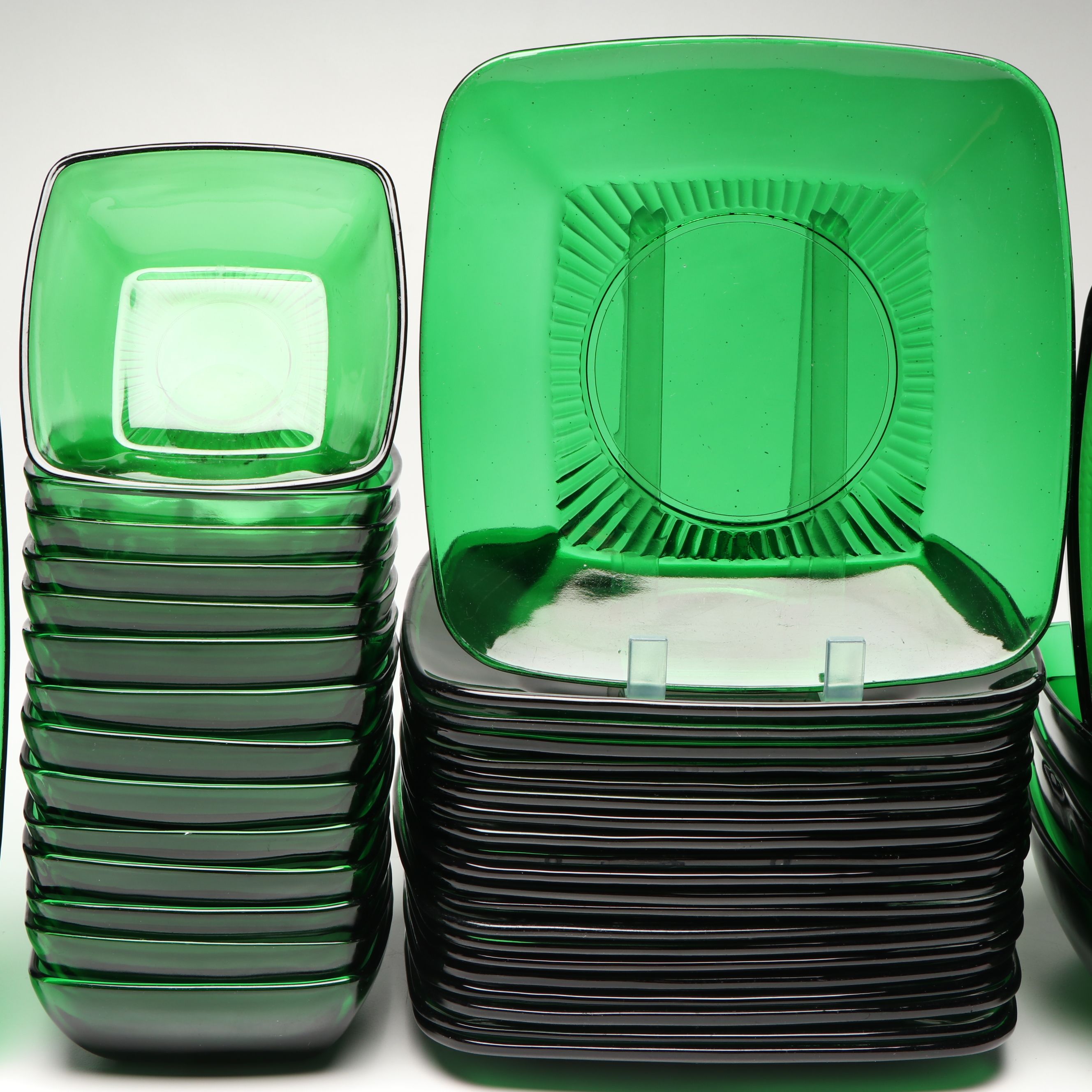 Anchor Hocking "Charm" Glass Dinnerware with Green Vereco Cups