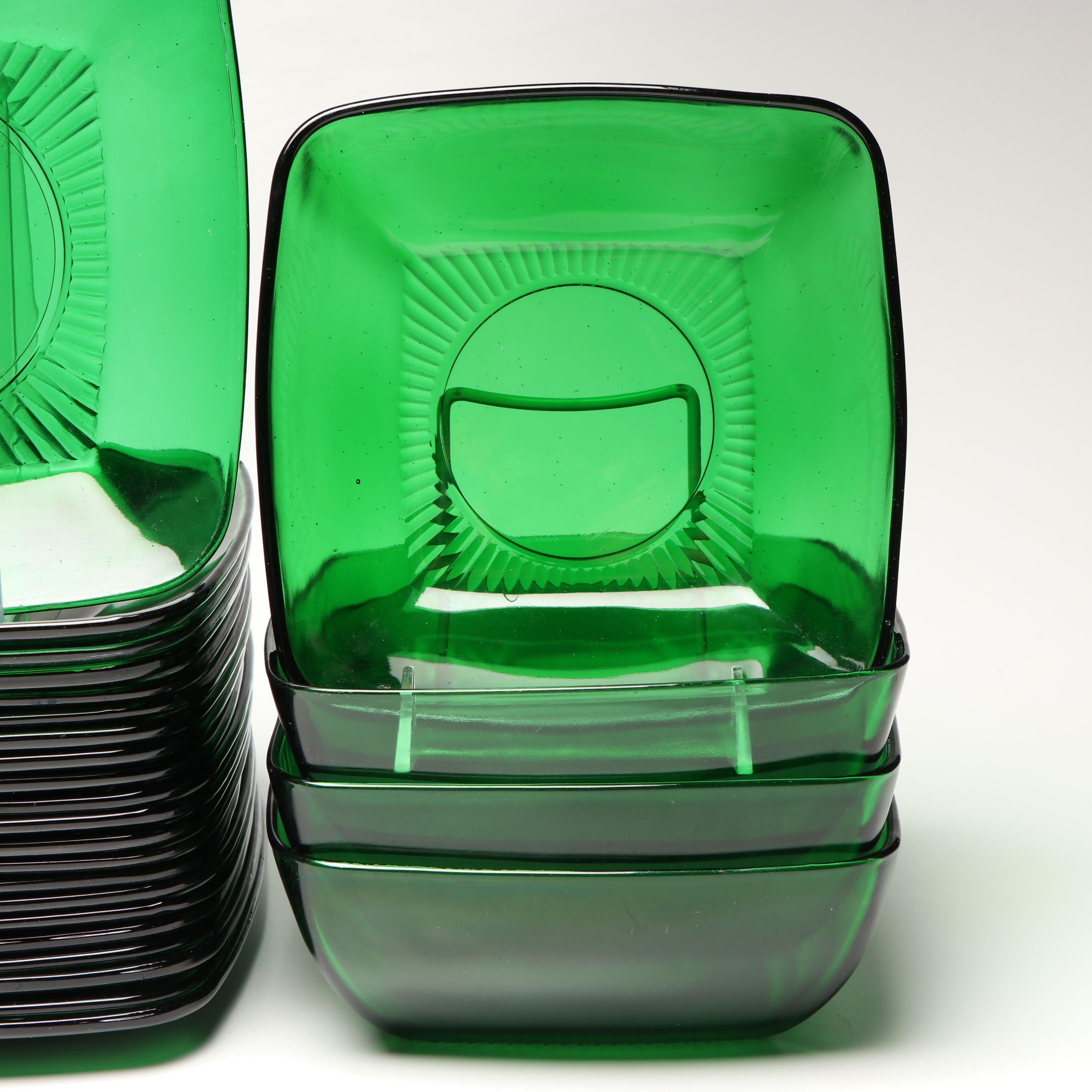 Anchor Hocking "Charm" Glass Dinnerware with Green Vereco Cups