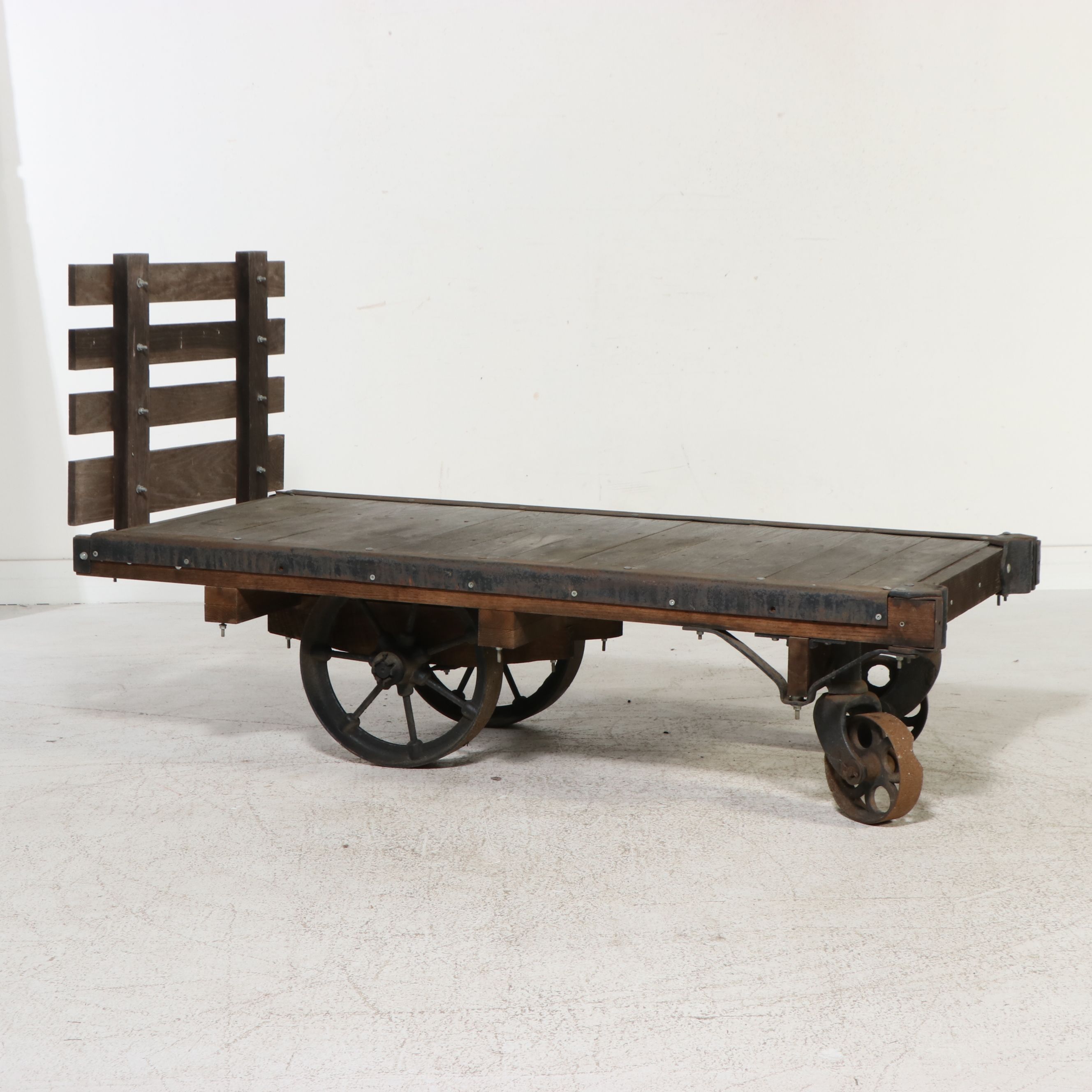 Industrial Oak and Iron Factory Cart, Early 20th Century
