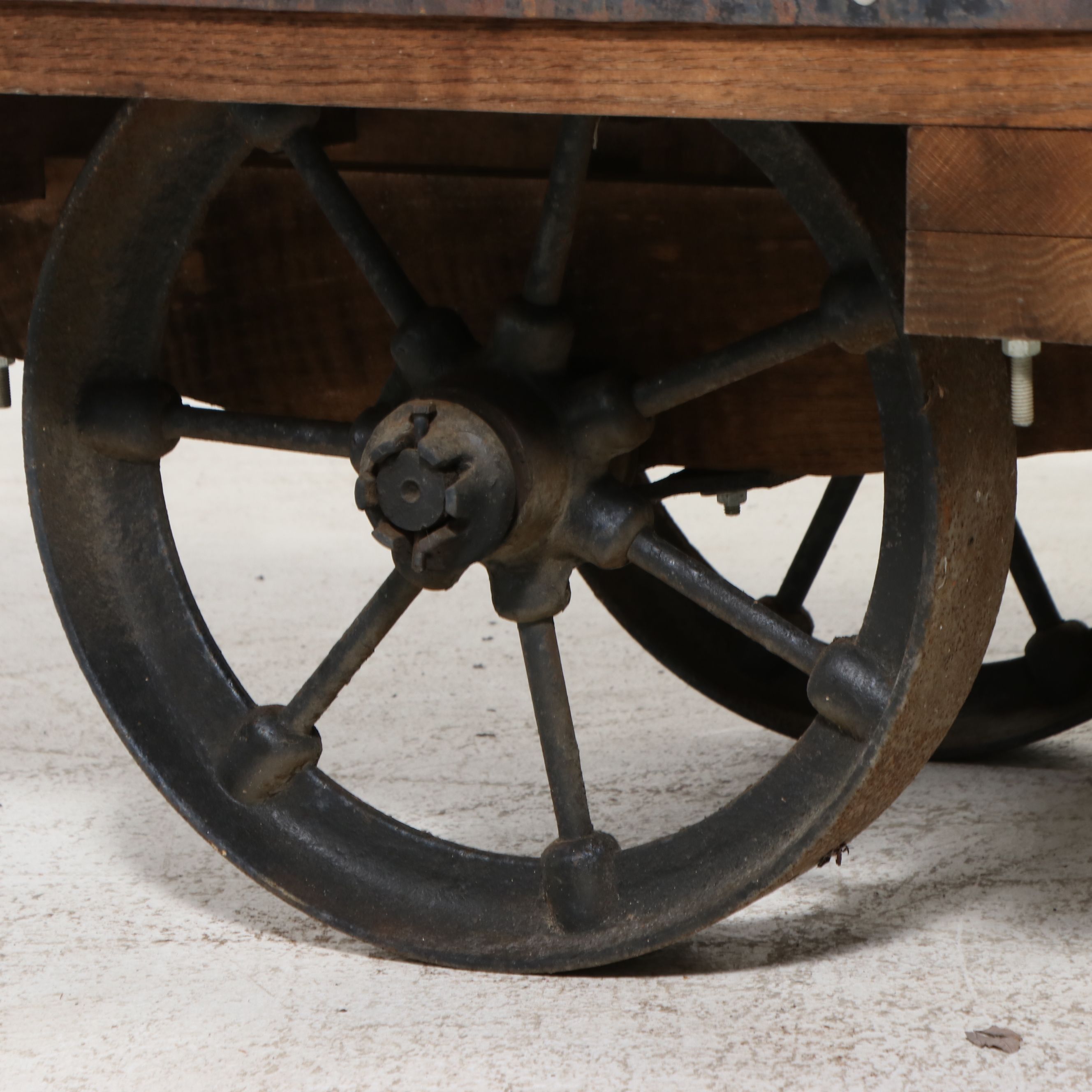 Industrial Oak and Iron Factory Cart, Early 20th Century