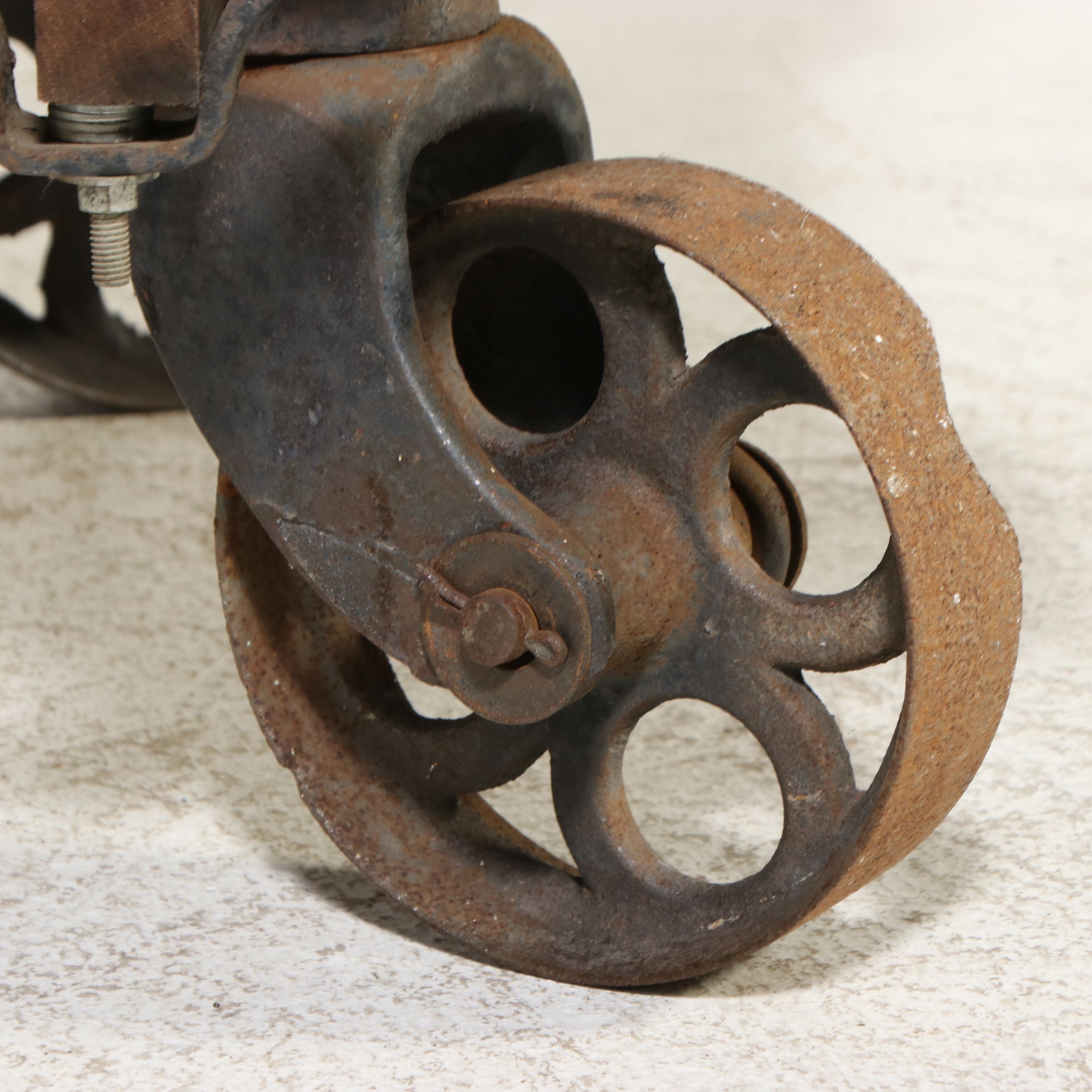 Industrial Oak and Iron Factory Cart, Early 20th Century