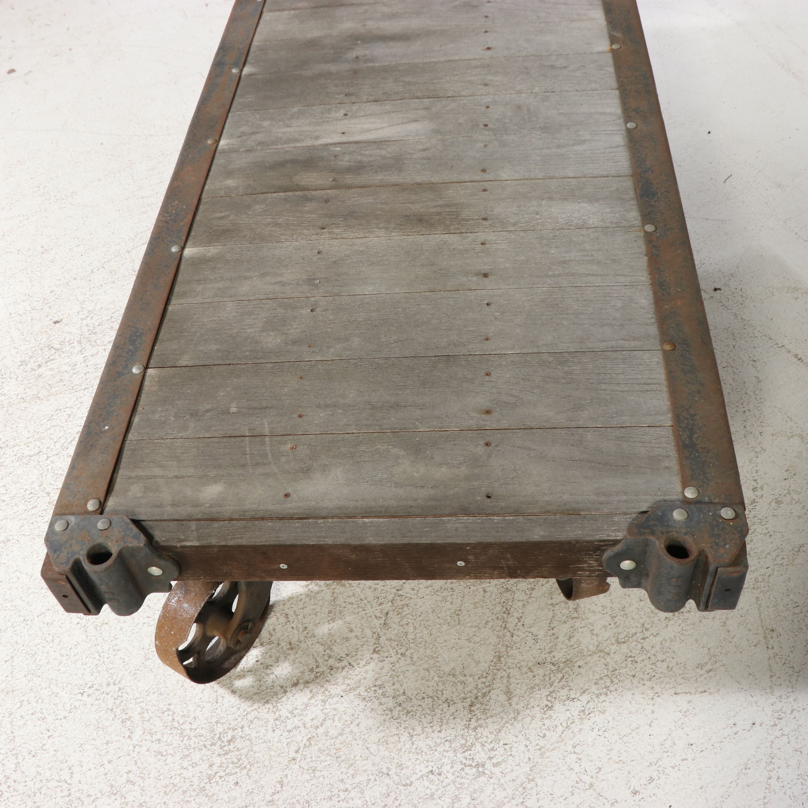 Industrial Oak and Iron Factory Cart, Early 20th Century