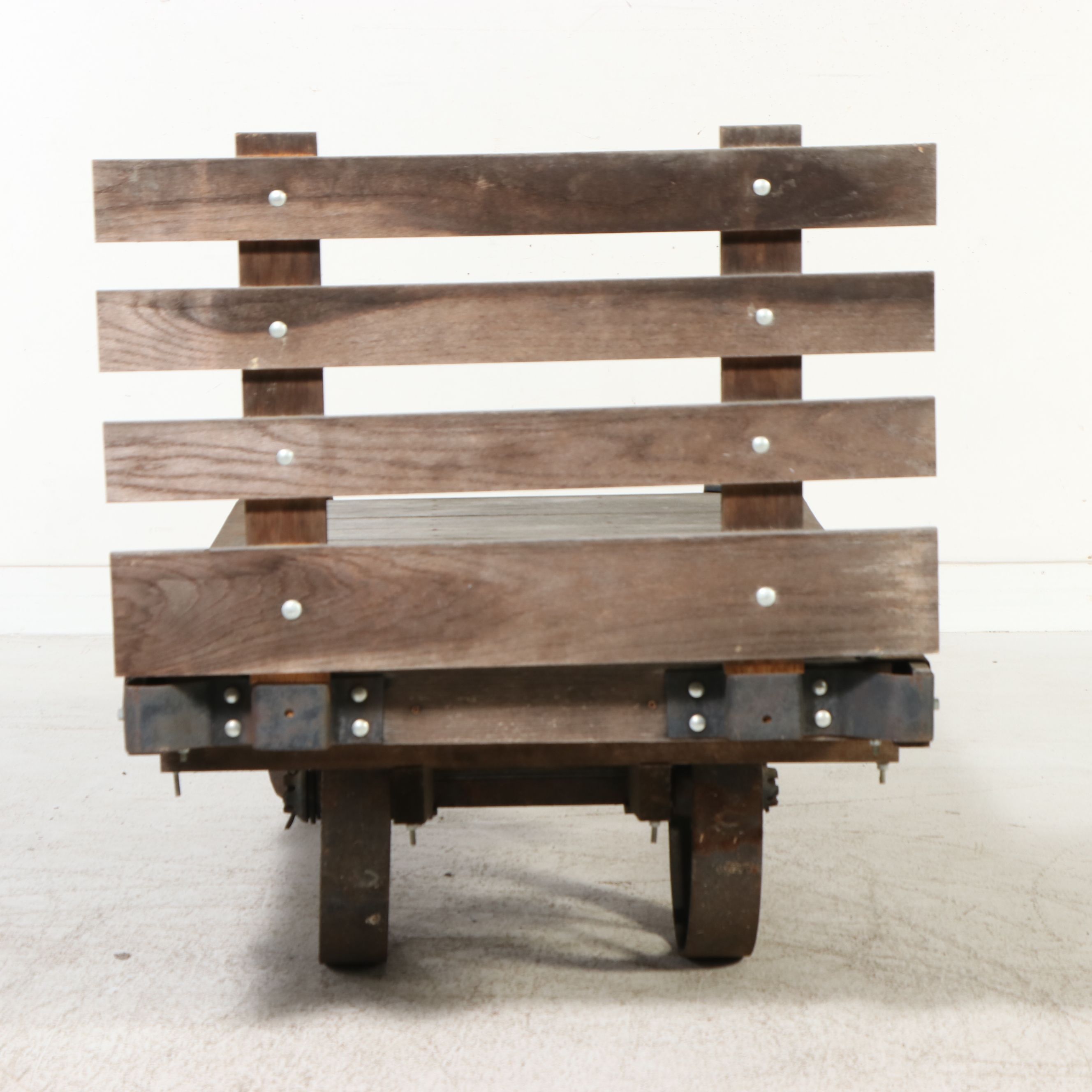 Industrial Oak and Iron Factory Cart, Early 20th Century