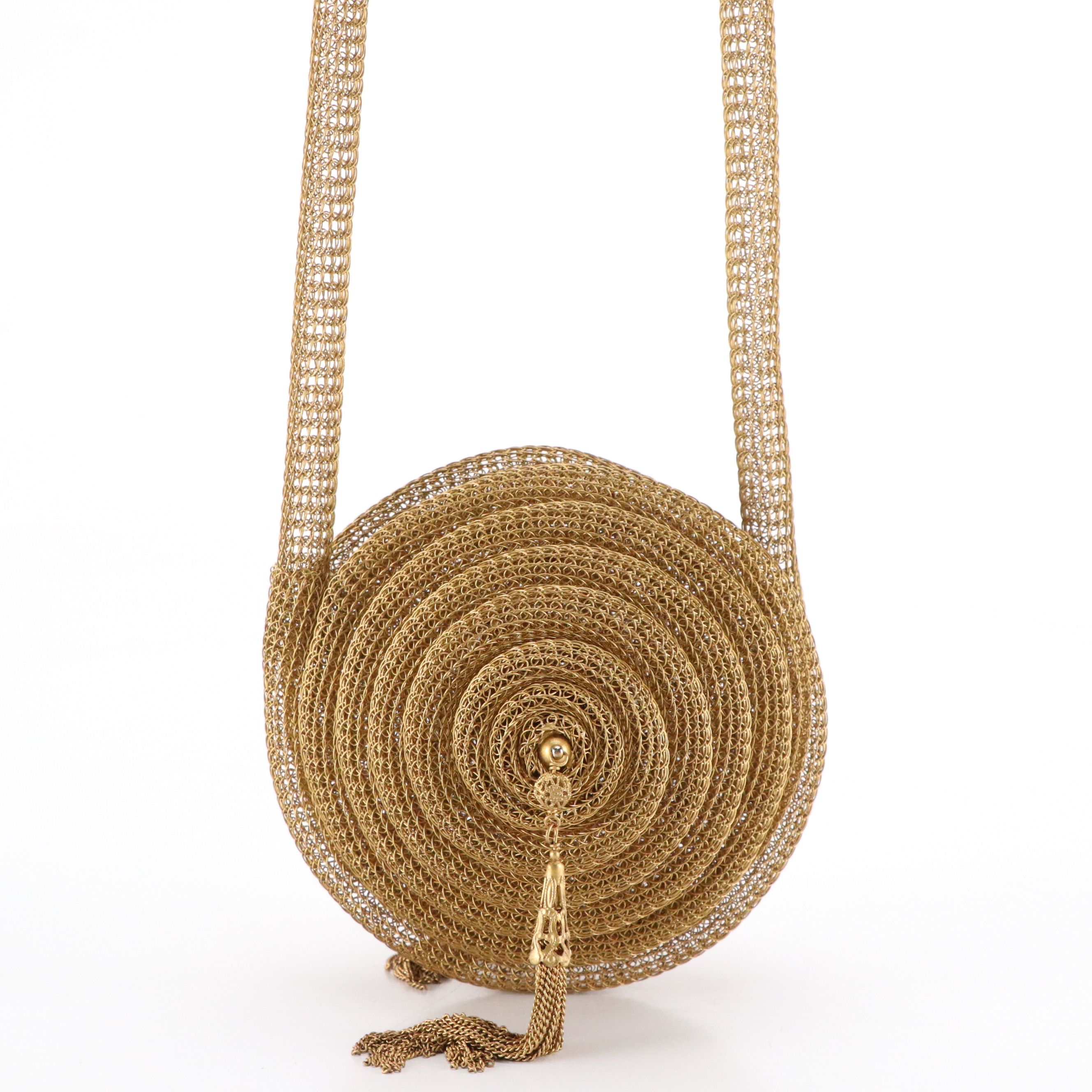Knitted Wire Tube Coiled Evening Bag with Tassels