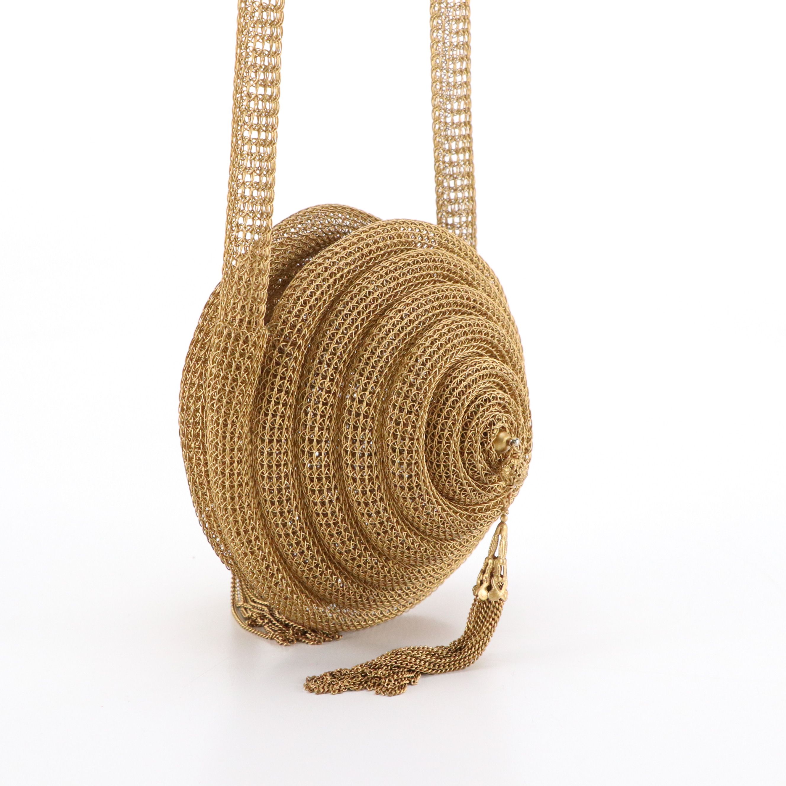 Knitted Wire Tube Coiled Evening Bag with Tassels