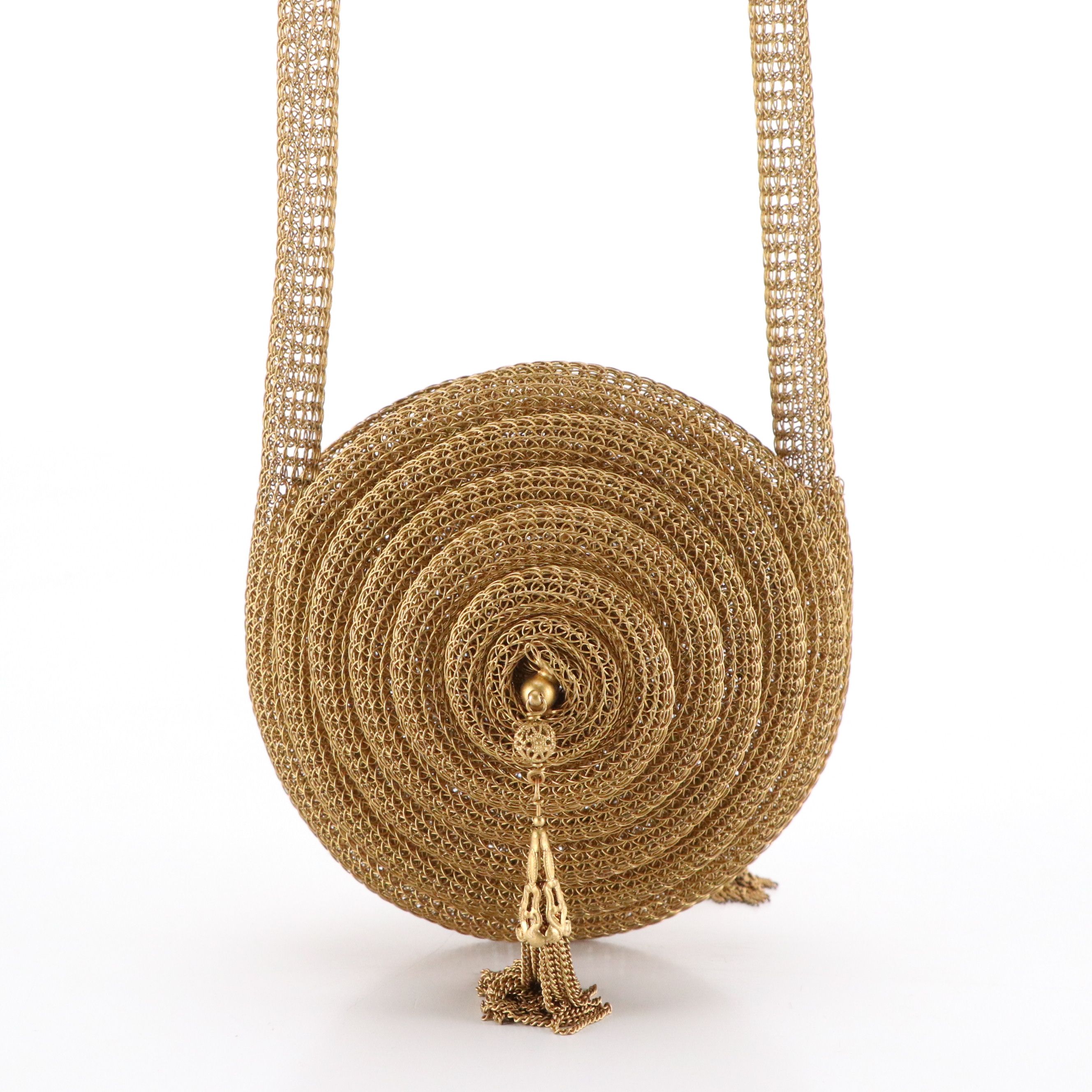 Knitted Wire Tube Coiled Evening Bag with Tassels