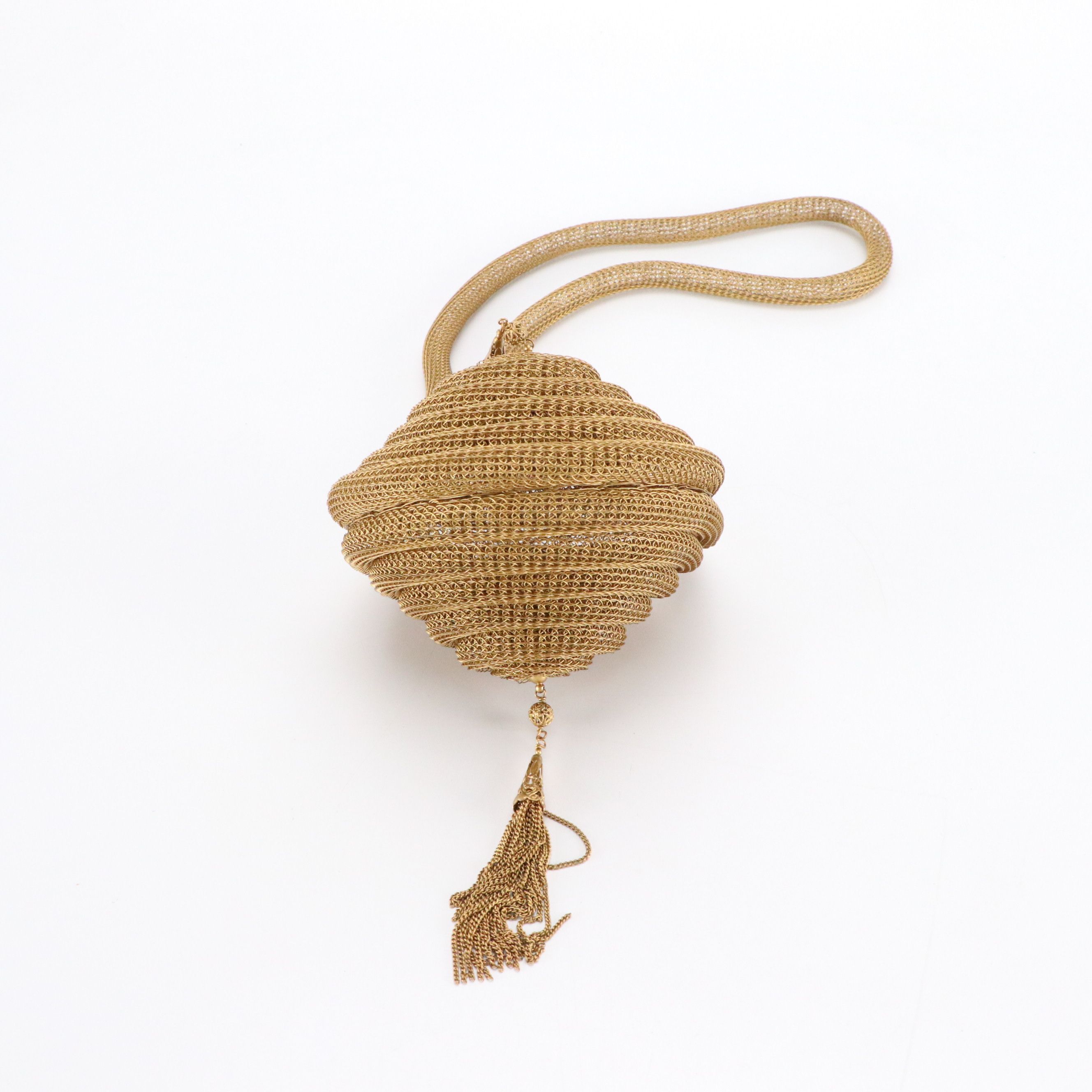 Knitted Wire Tube Coiled Evening Bag with Tassels