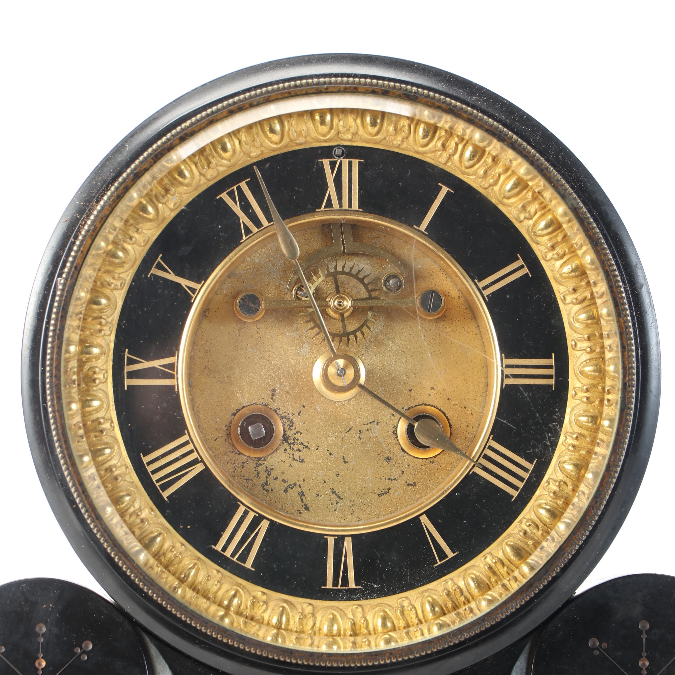 French Style Etched Gilt Slate Mantel Clock, Late 19th/Early 20th Century