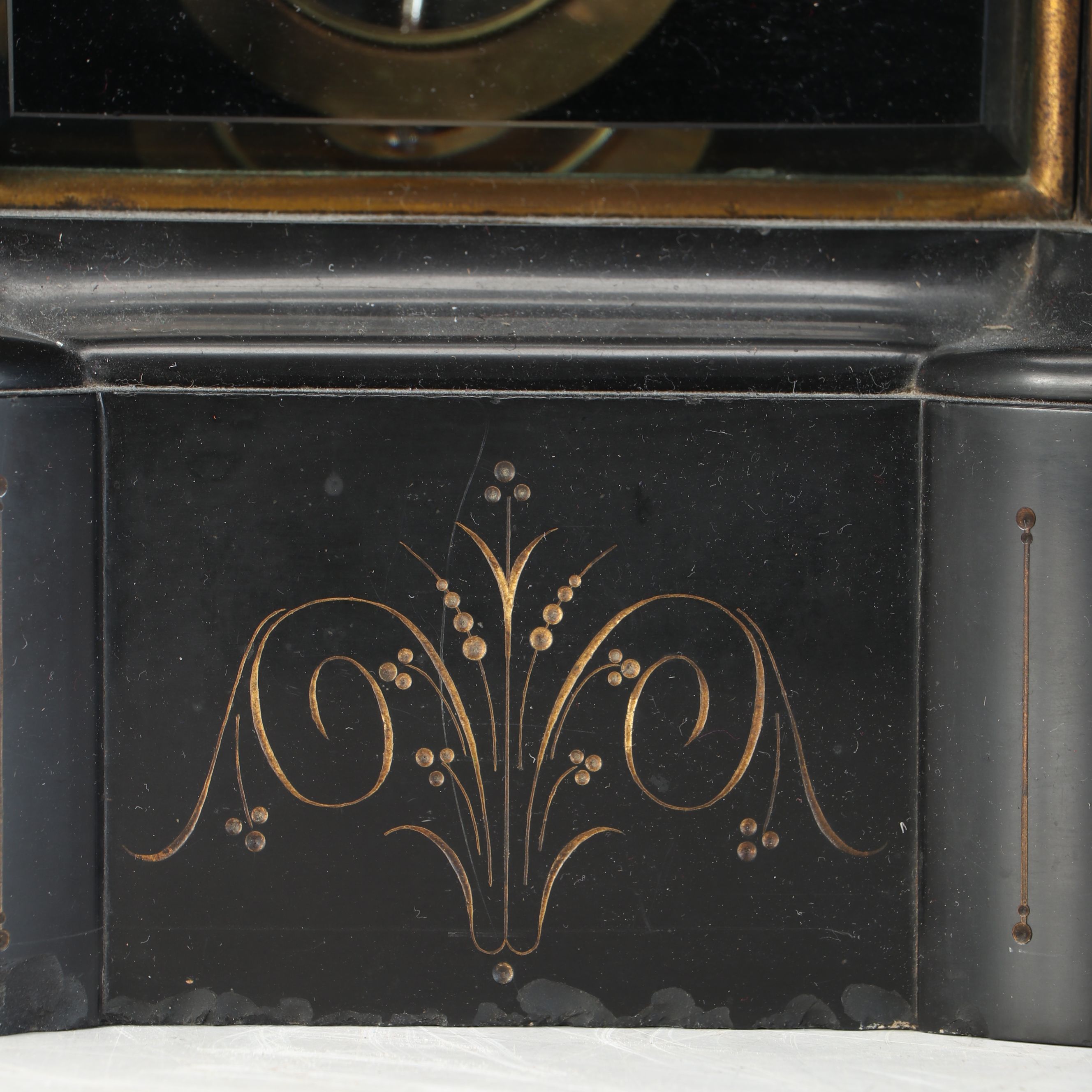 French Style Etched Gilt Slate Mantel Clock, Late 19th/Early 20th Century