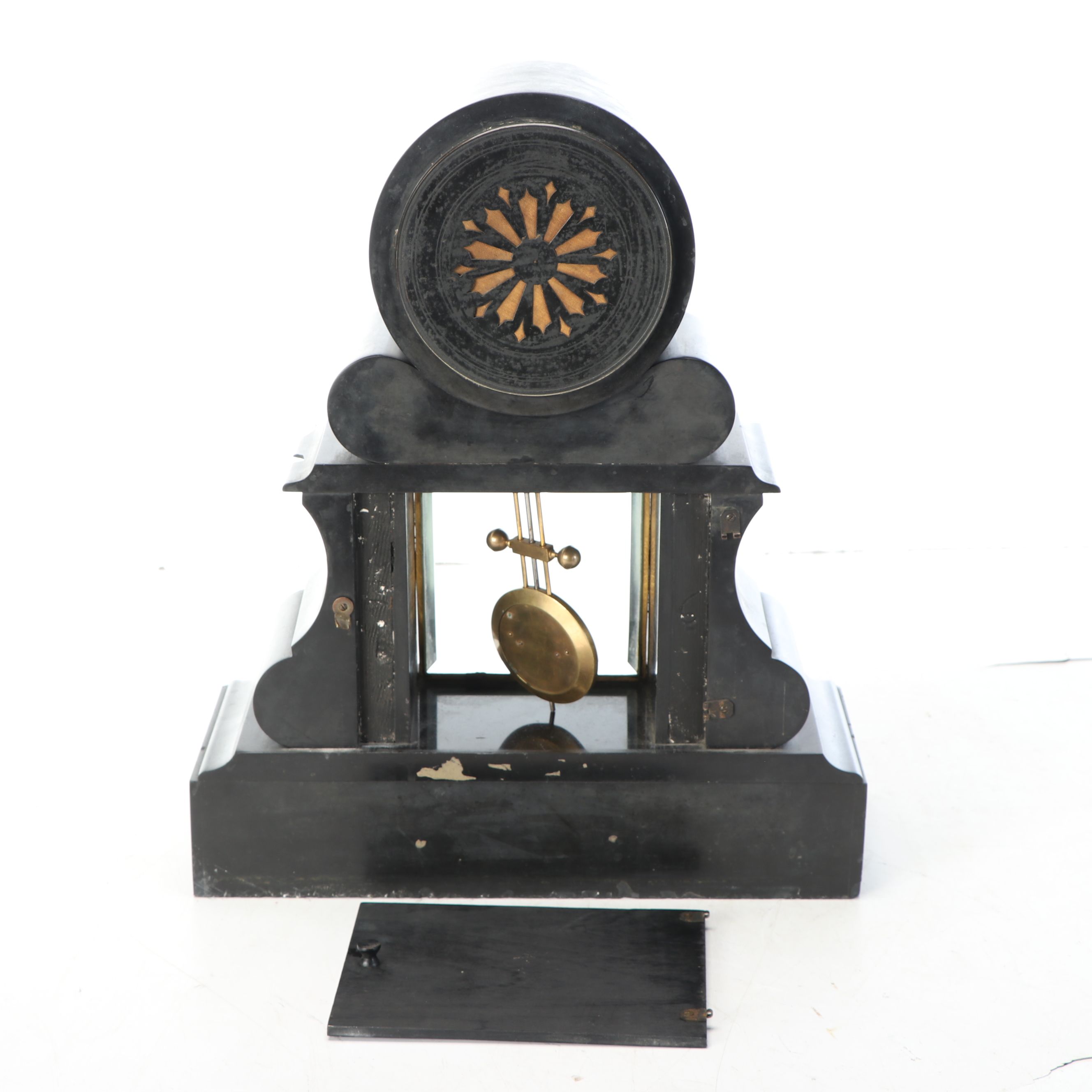 French Style Etched Gilt Slate Mantel Clock, Late 19th/Early 20th Century