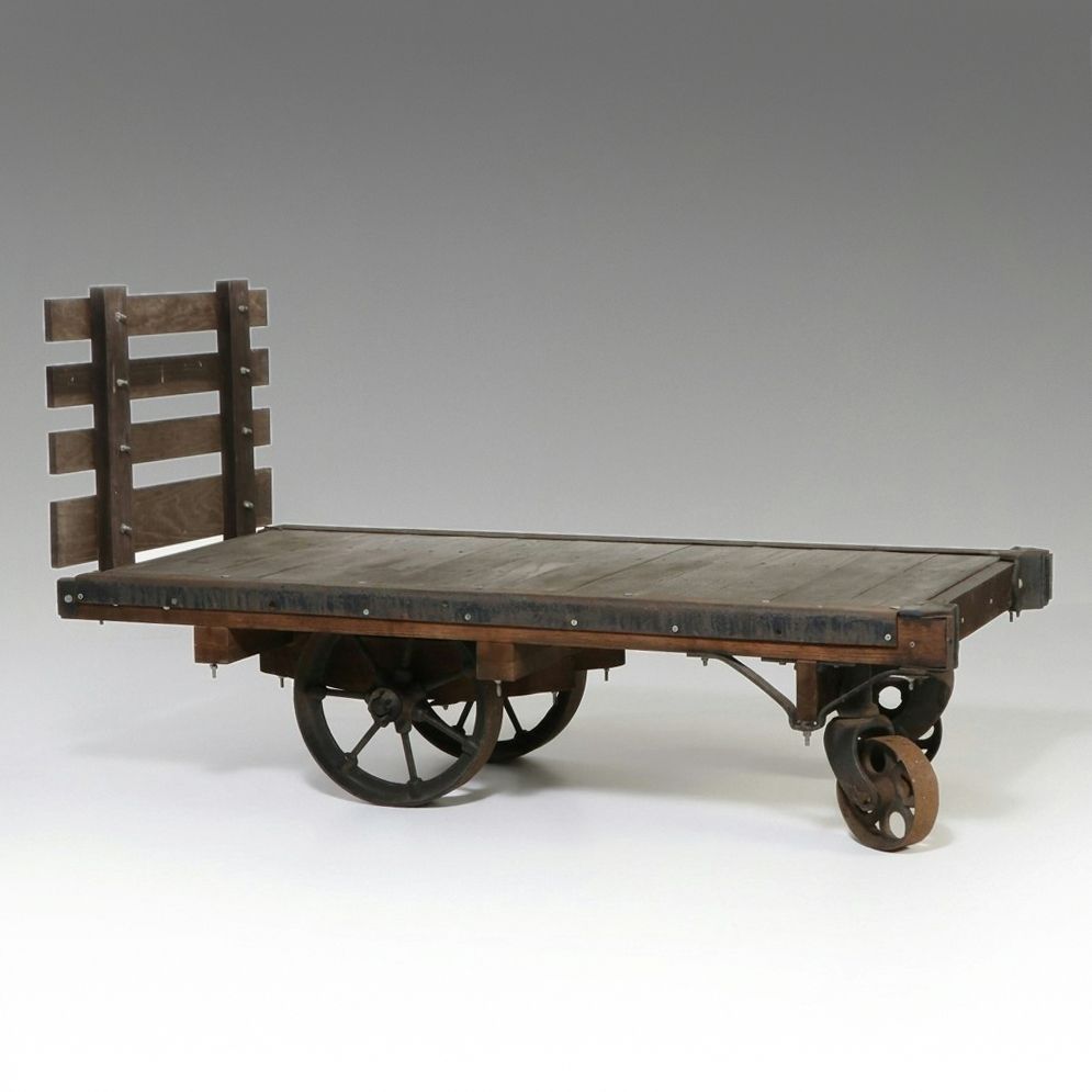 Industrial Oak and Iron Factory Cart, Early 20th Century
