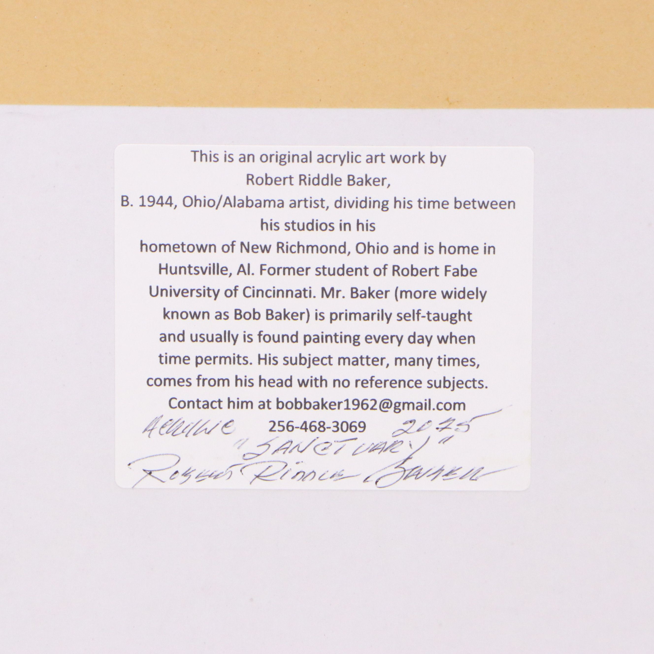 Robert Riddle Baker Acrylic Painting "Sanctuary," 2025