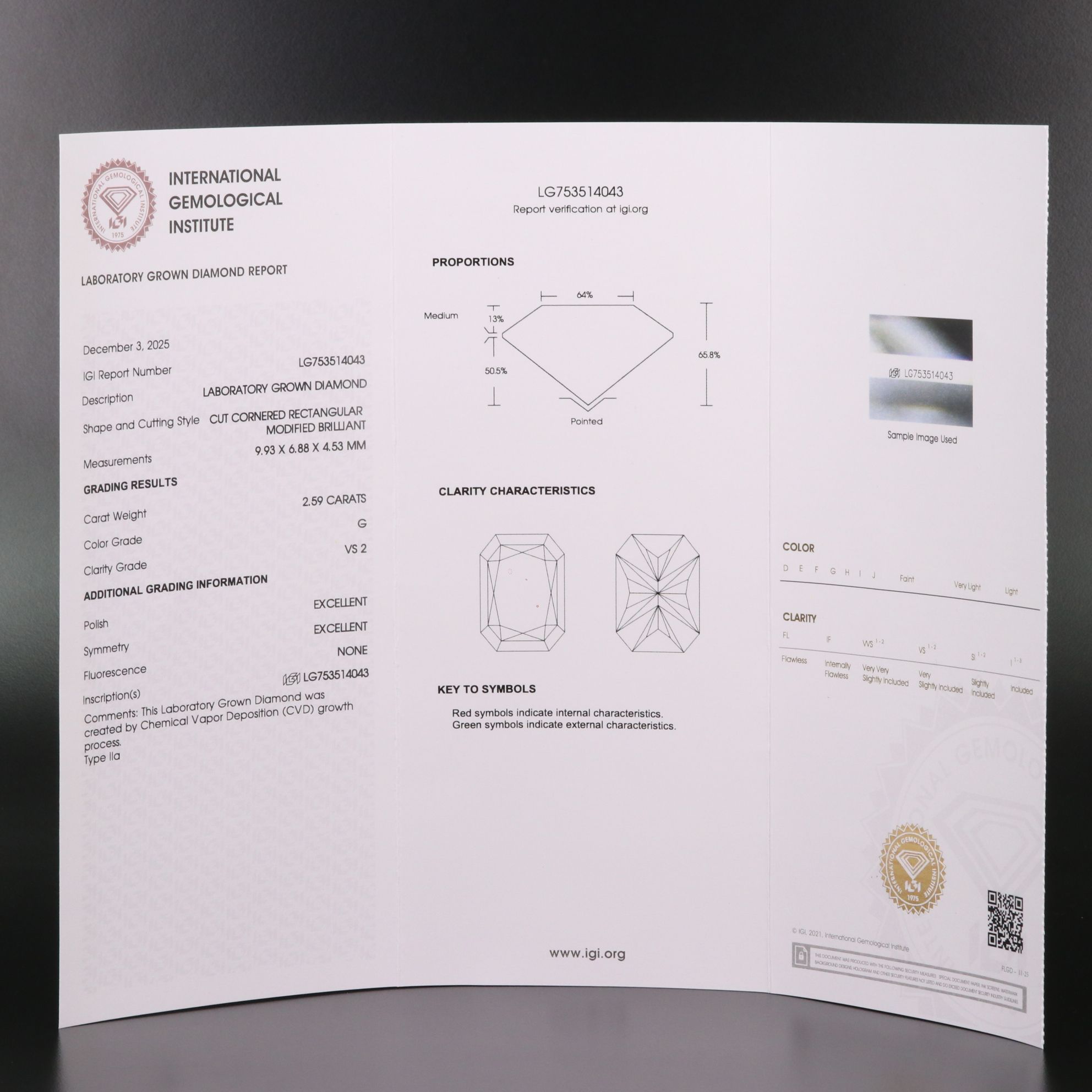 Loose 2.59 CT Lab Grown Diamond with IGI Report