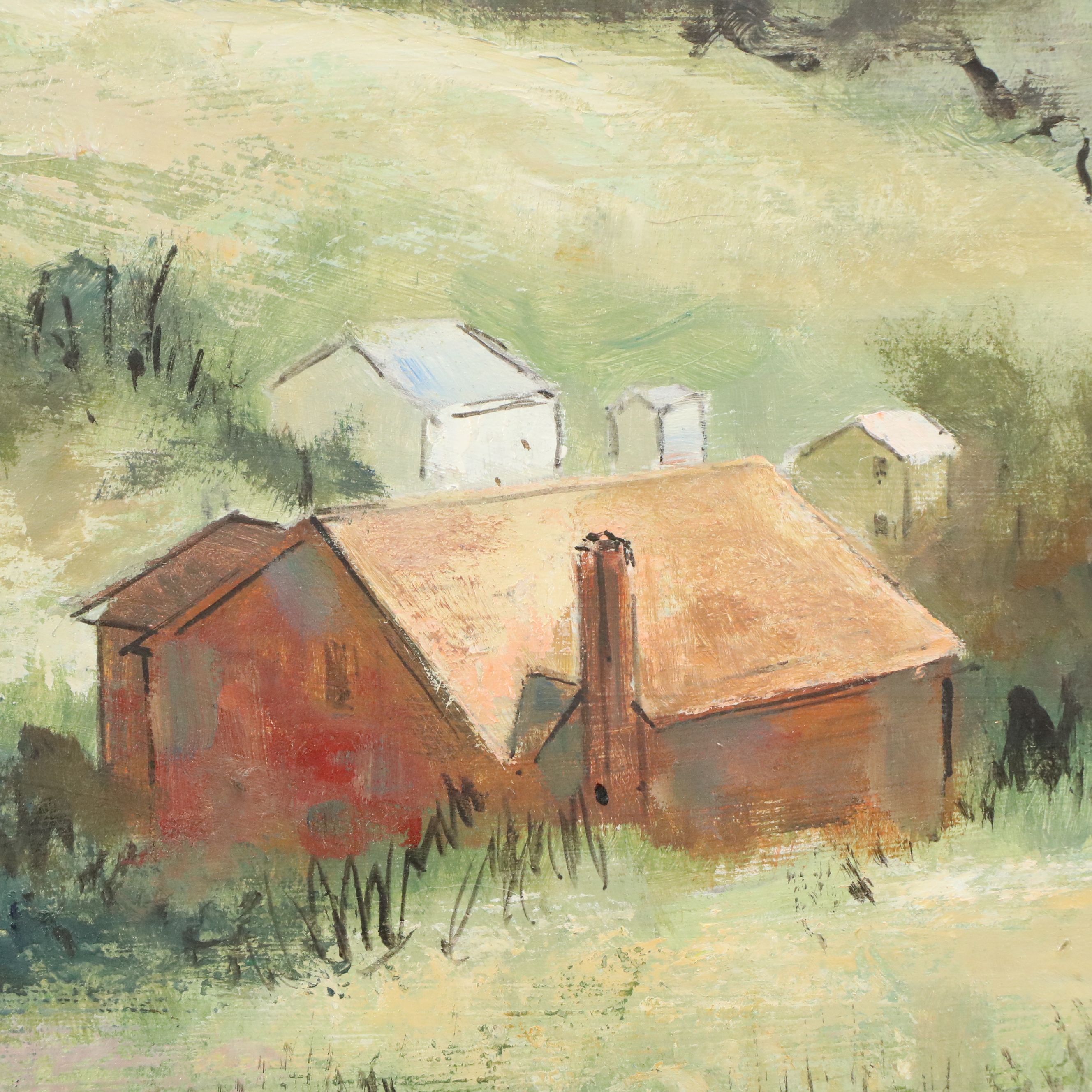 George Schwatcha Jr. Pastoral Scene Landscape Oil Painting, Late 20th Century