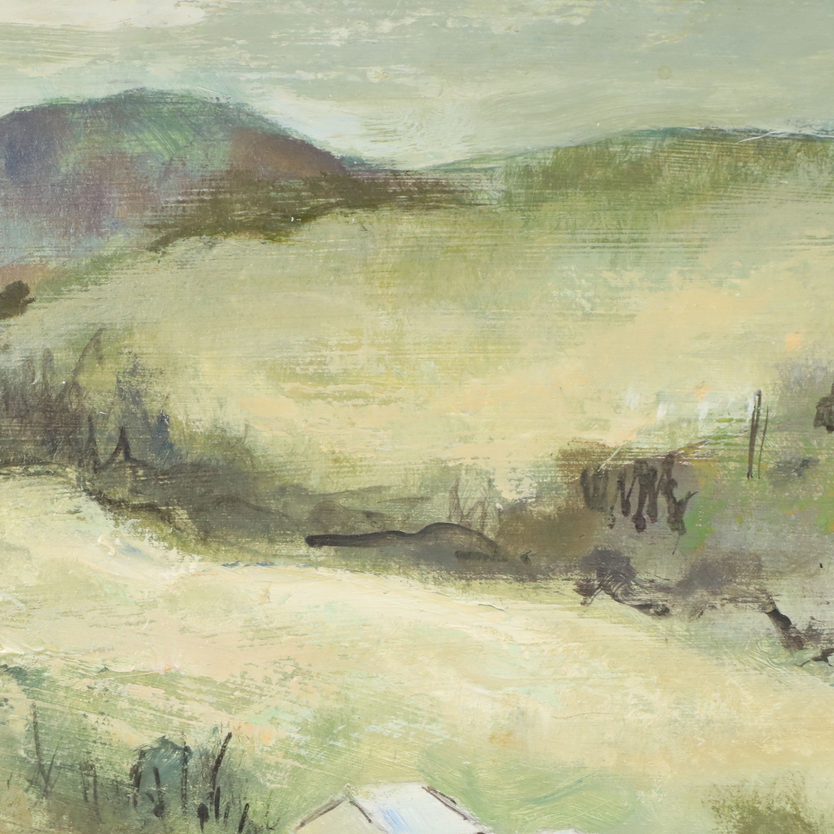 George Schwatcha Jr. Pastoral Scene Landscape Oil Painting, Late 20th Century