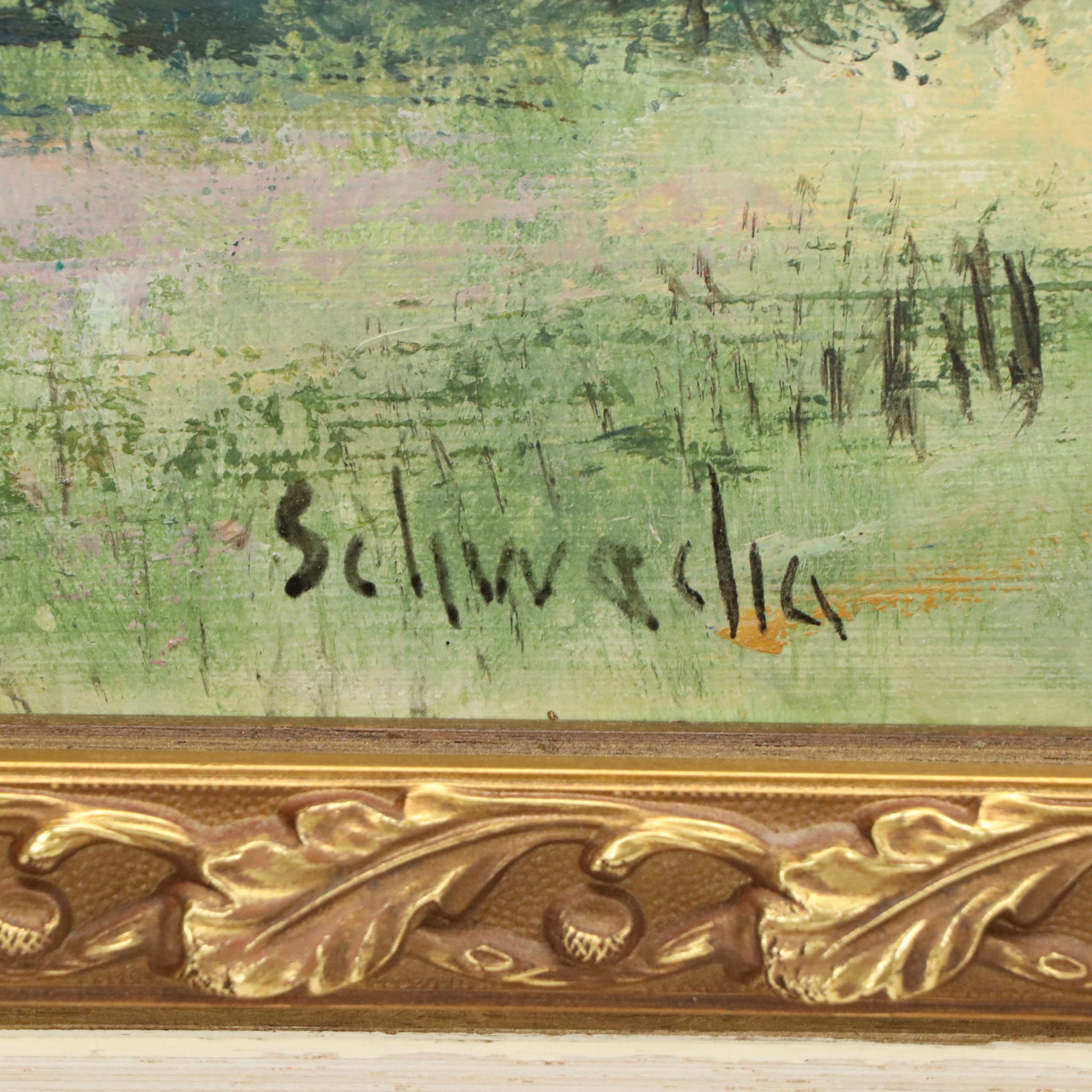 George Schwatcha Jr. Pastoral Scene Landscape Oil Painting, Late 20th Century