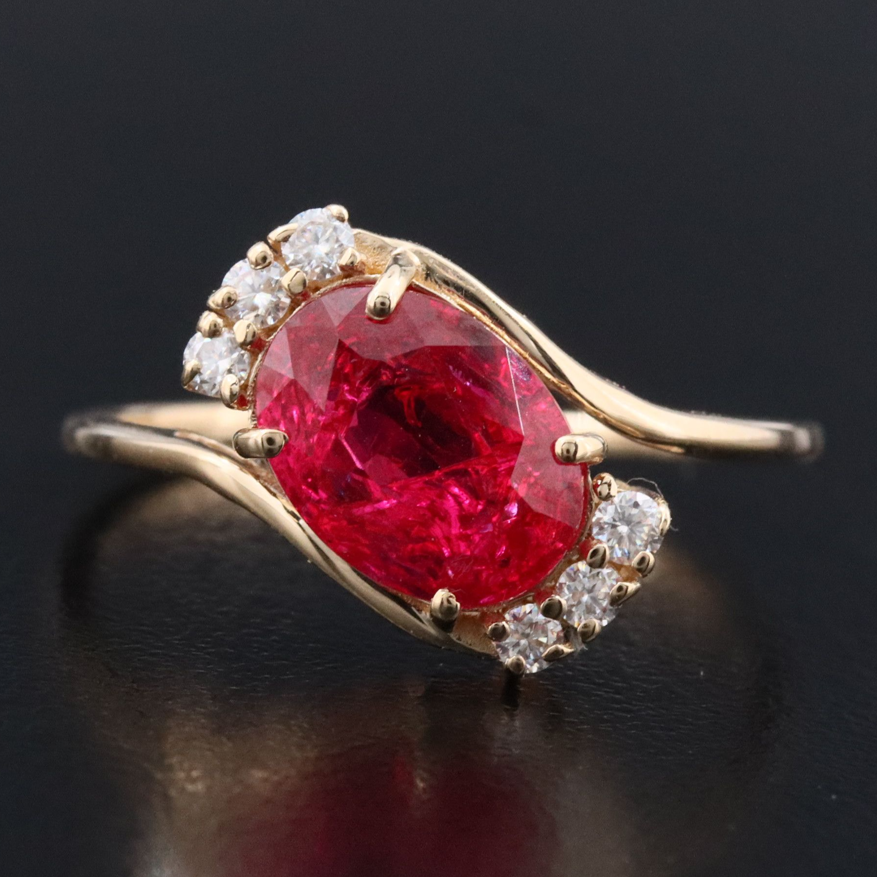 14K 1.85 CT Lab Grown Ruby and Moissanite Bypass Ring